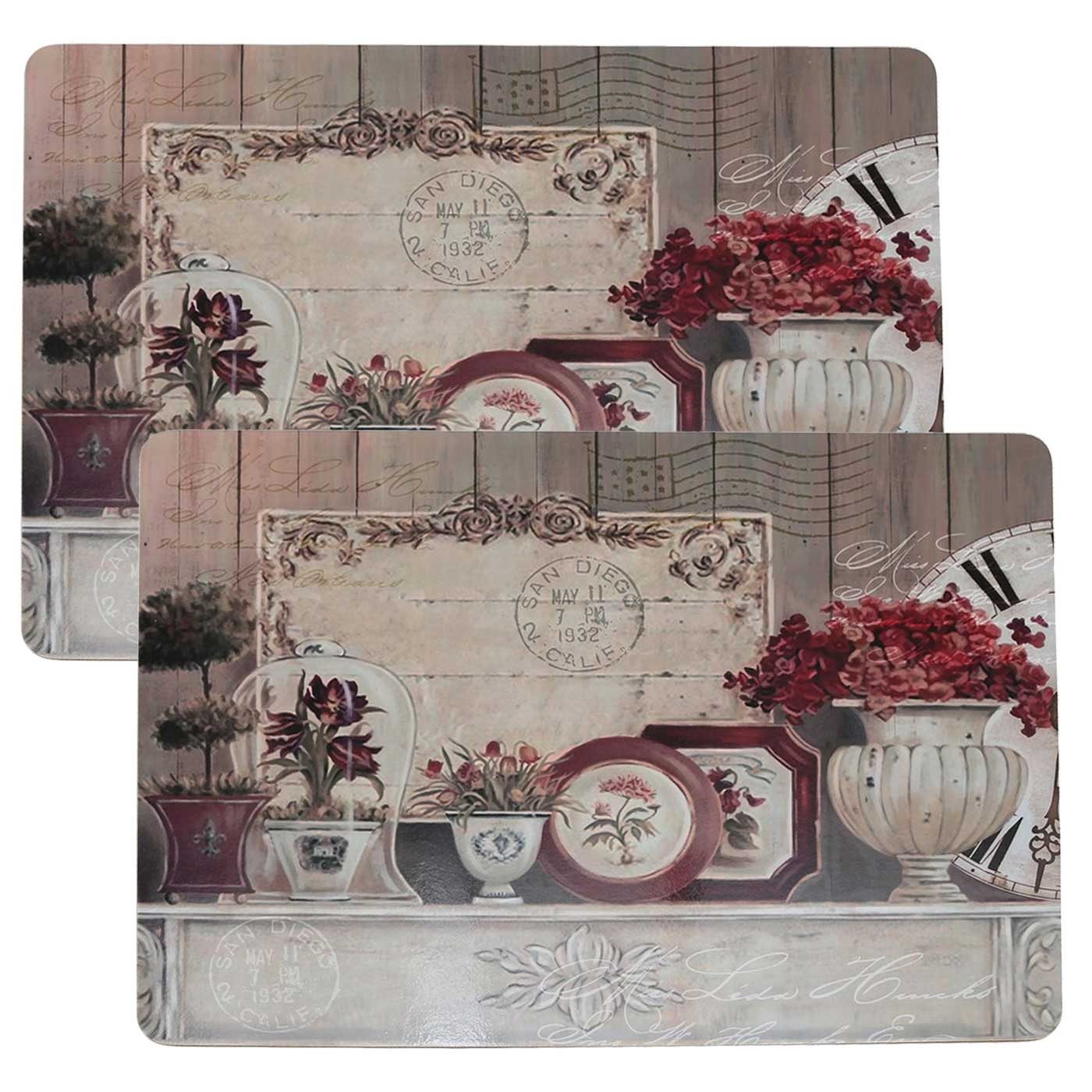 LS-LebenStil Platzset 2x Kork Tischset Platzset Vintage Blumen 40x30cm abwaschbar Rechteck, (Platzmatte abwaschbar Korkunterseite, 2-St., Placemate Tisch Untersetzer Unterlage Teller Geschirr Vasen)
