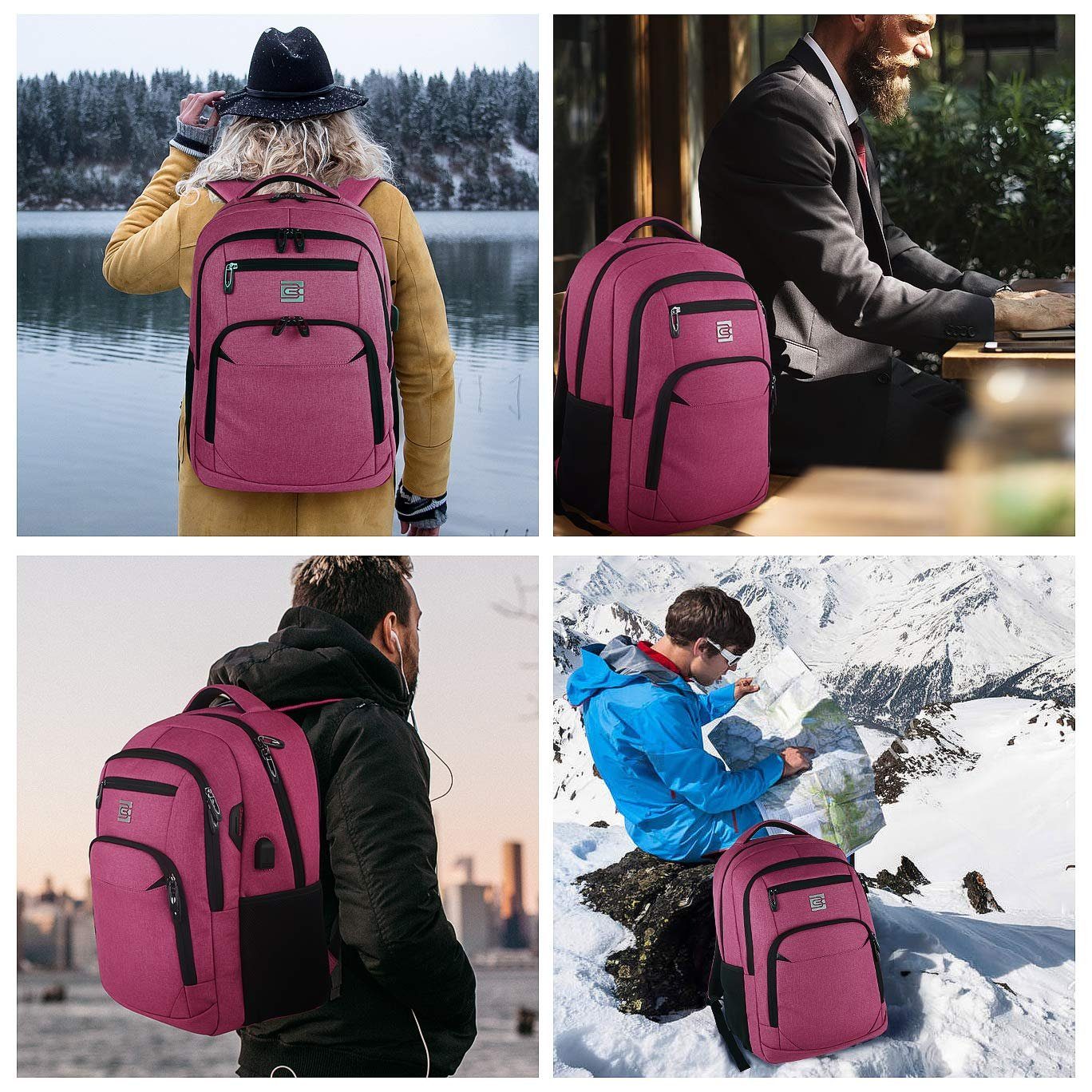 Herren Schule Laptop Business Backpack mit mit Reisen Laptoptasche Rucksack, Wasserbeständig Sportrucksack, REDOM Laptoprucksack USB-Anschluss, Tasche (Laptop Laptopfach), Rucksack Jungen Uni Arbeit Rucksäcke Anti-Diebstahl, Freizeit Damen Notebook Schulrucksack Rosa Teenager