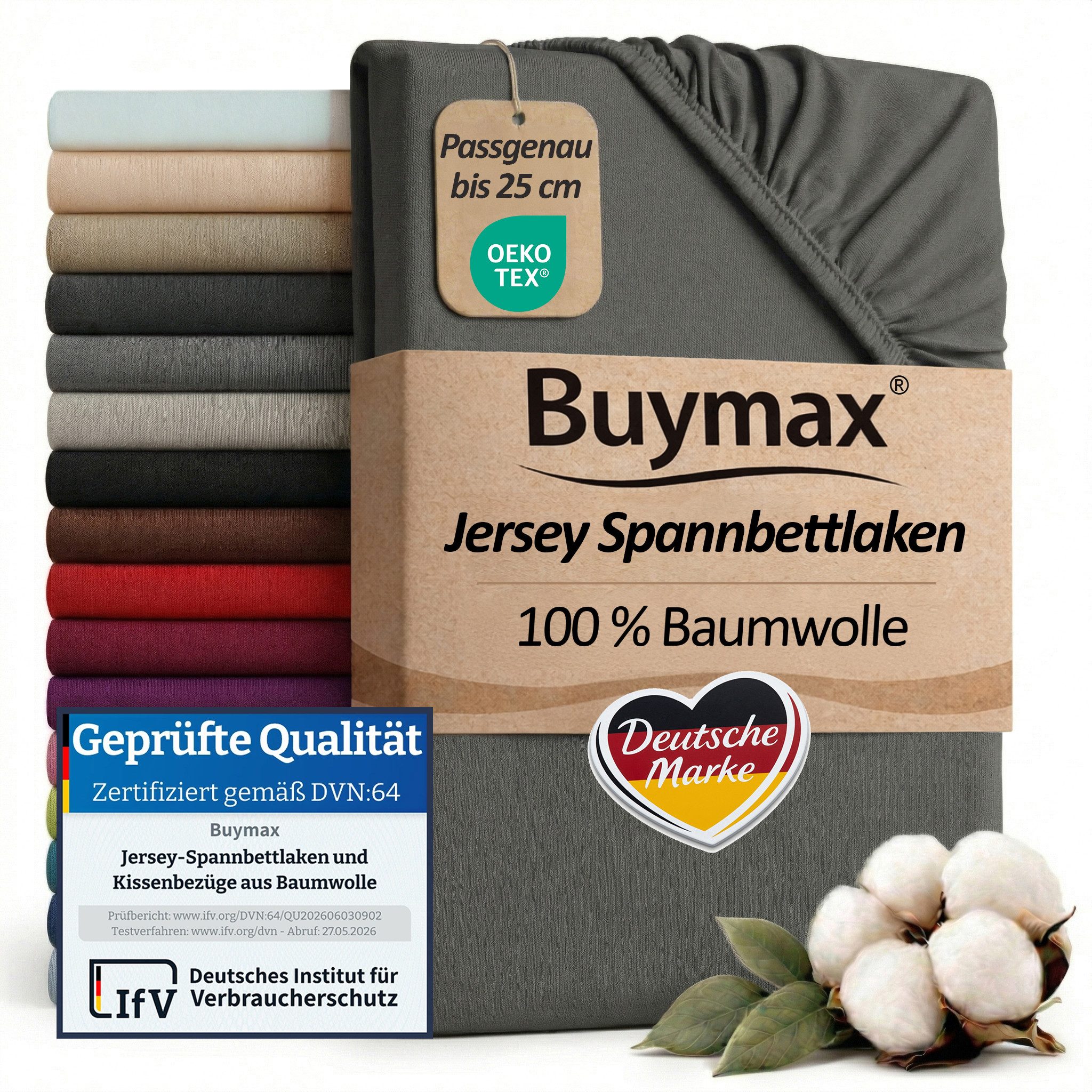 Buymax Spannbettlaken Buymax Jersey aus 100% Baumwolle, Jersey, Gummizug: Rundumgummi, (1 Stück), Pflegeleicht und Atmungsaktiv in Verschiedenen Farben und Größen