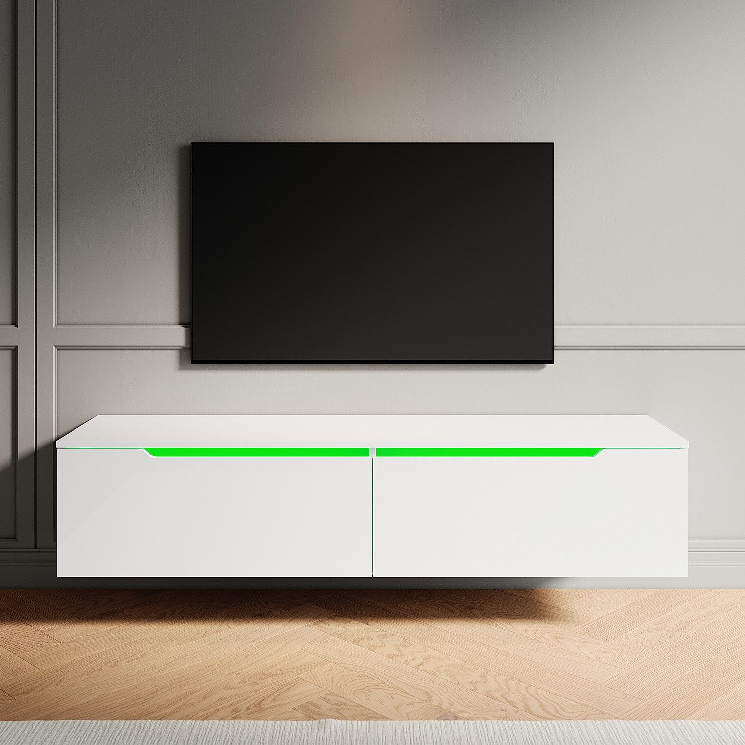 SONNI Lowboard TV Lowboard Hängend Hochglanz weiß 140×35×30cm mit LED-Beleu günstig online kaufen