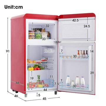 Ulife Table Top Kühlschrank BCD-100C, 91 cm hoch, 45 cm breit, Gesamtvolumen 72 Liter, [Energieklasse E], Rot