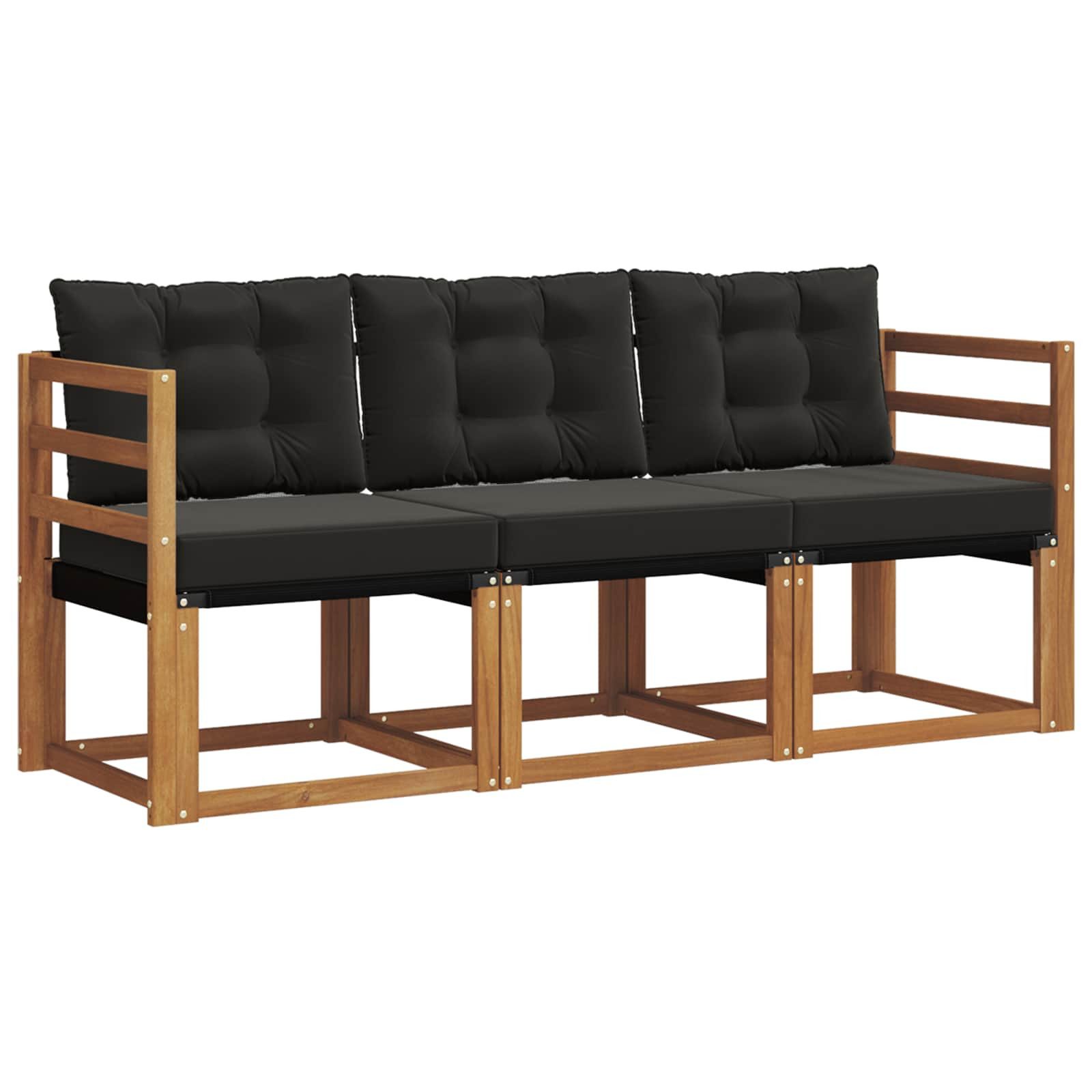 vidaXL Gartenlounge-Set Outdoor-Sofagarnitur 3 stk. Natürlich und Schwarz, (3-tlg)