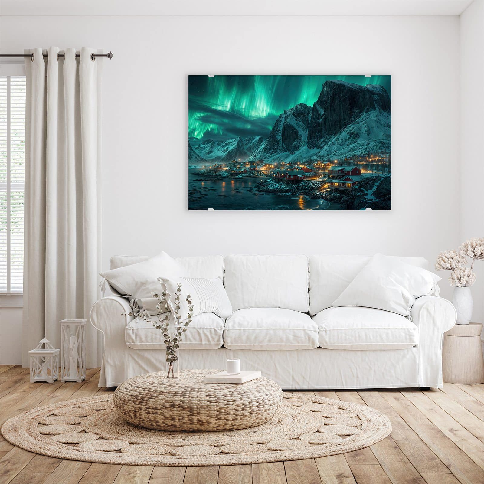 Primedeco Glasbild Wandbild Nordlichter über Fjord mit Aufhängung, Natur (2 günstig online kaufen
