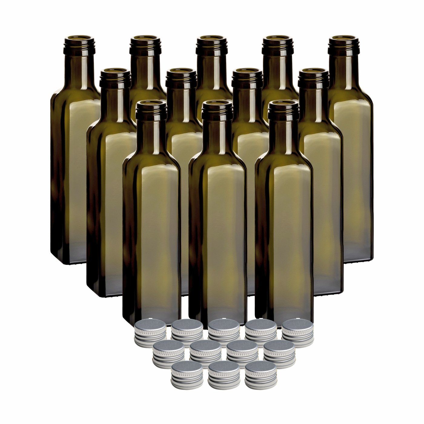 gouveo Trinkflasche Glasflaschen 250 ml Maraska -Antik- mit Schraubdeckel - Flasche 0,25 l, 12er Set, silberfarben