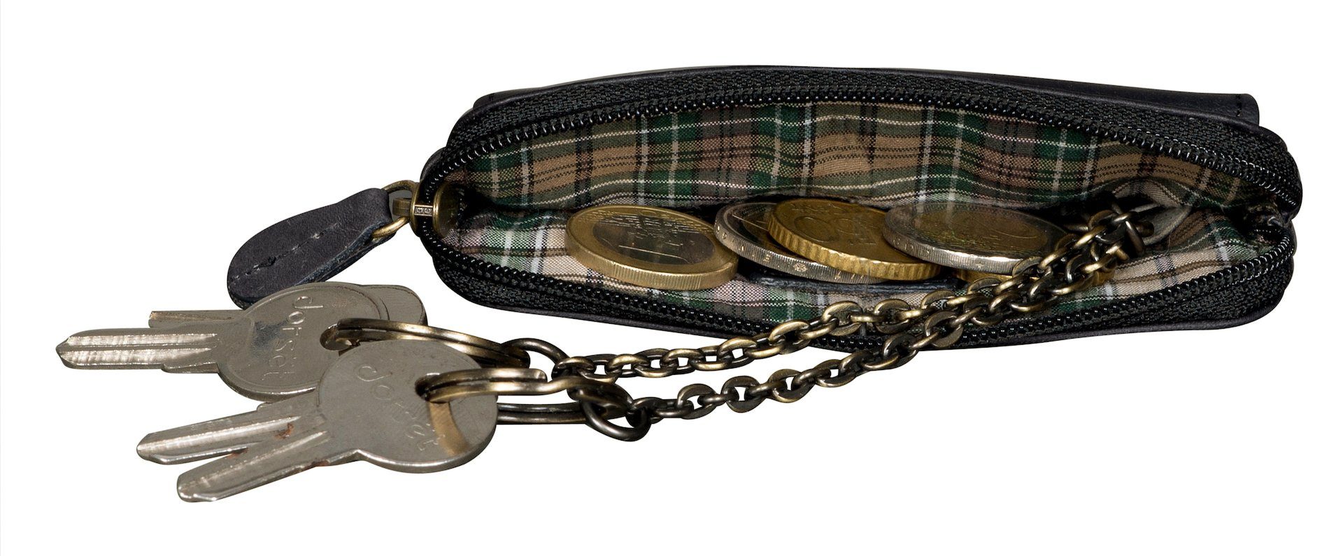 Benthill Schlüsseltasche Echt-Leder Schlüsseletui mit Kartenfach - Münzbörse mit Kleingeldfach, Kartenfächer Münzfach Reißverschlussfach – Bild 4 von 5