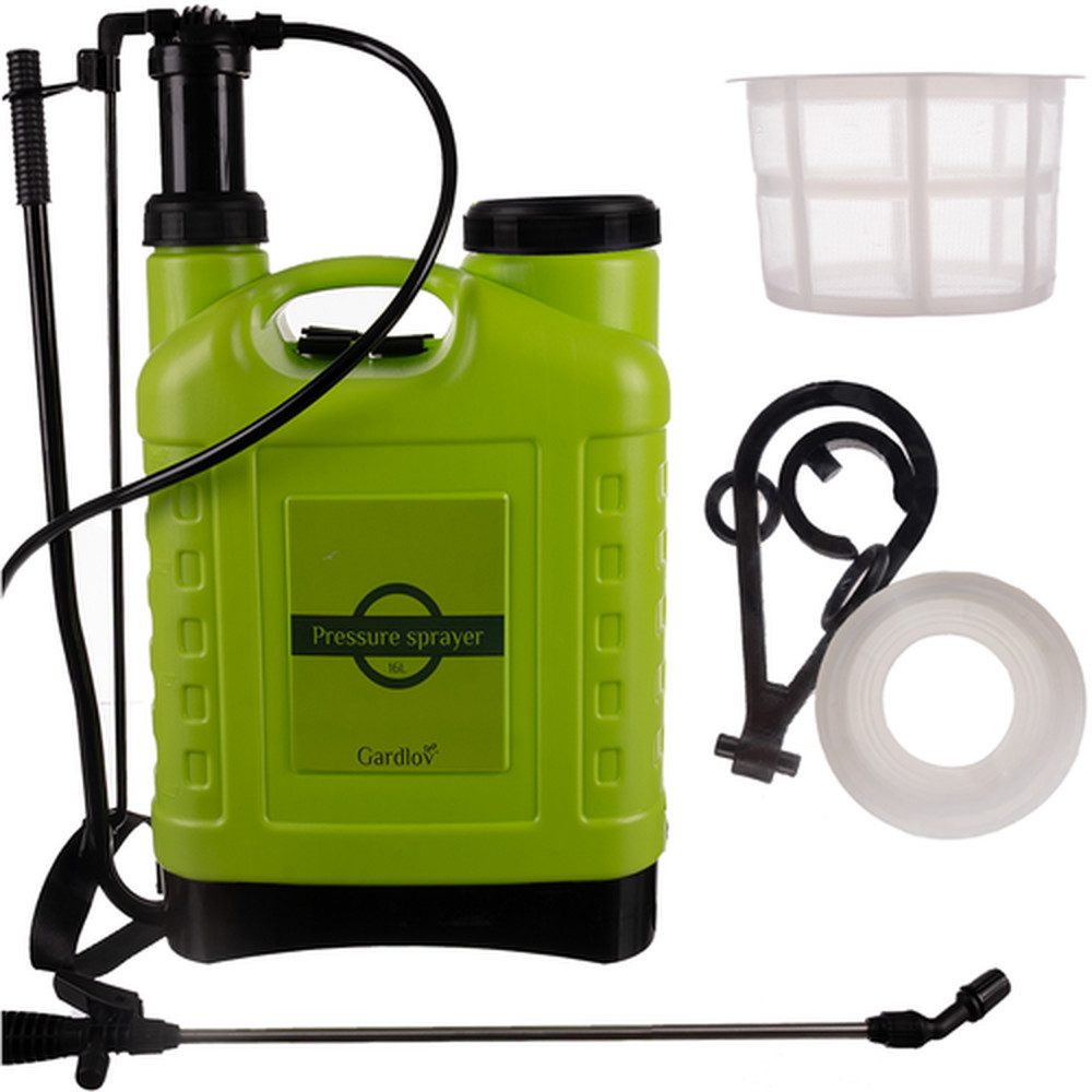 Gardlov Drucksprühgerät Handdrucksprüher 16L Gartensprüher, (Spar-Set, 1-tlg., bequeme Rucksackgurte), 50 cm lange Lanze und 120 cm flexibler Schlauch bieten Komfort