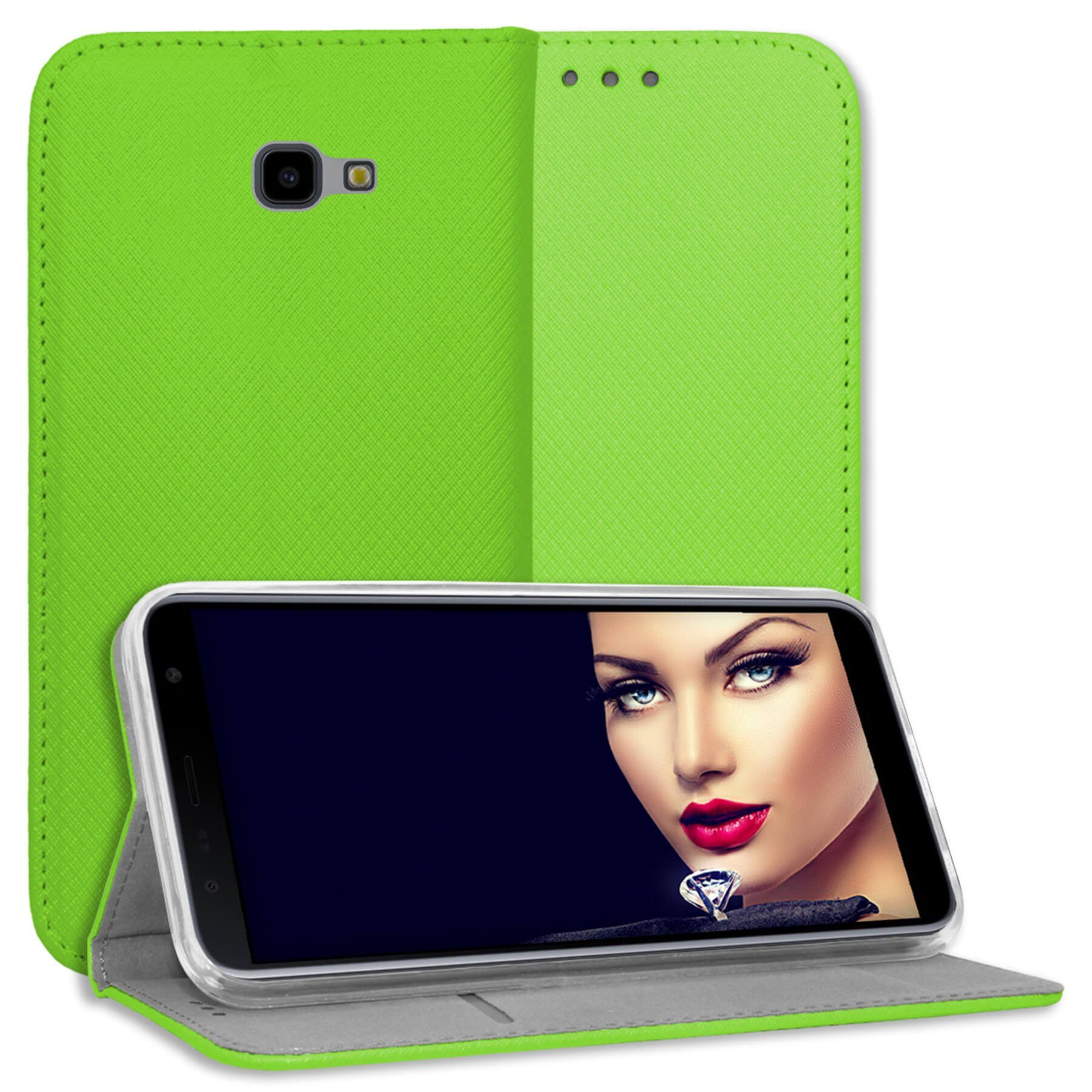 mtb more energy Smartphone-Hülle Smart Magnet für Samsung Galaxy J4 Plus, Hellgrün, Bookstyle Klapphülle Cover Wallet Case aus Kunstleder