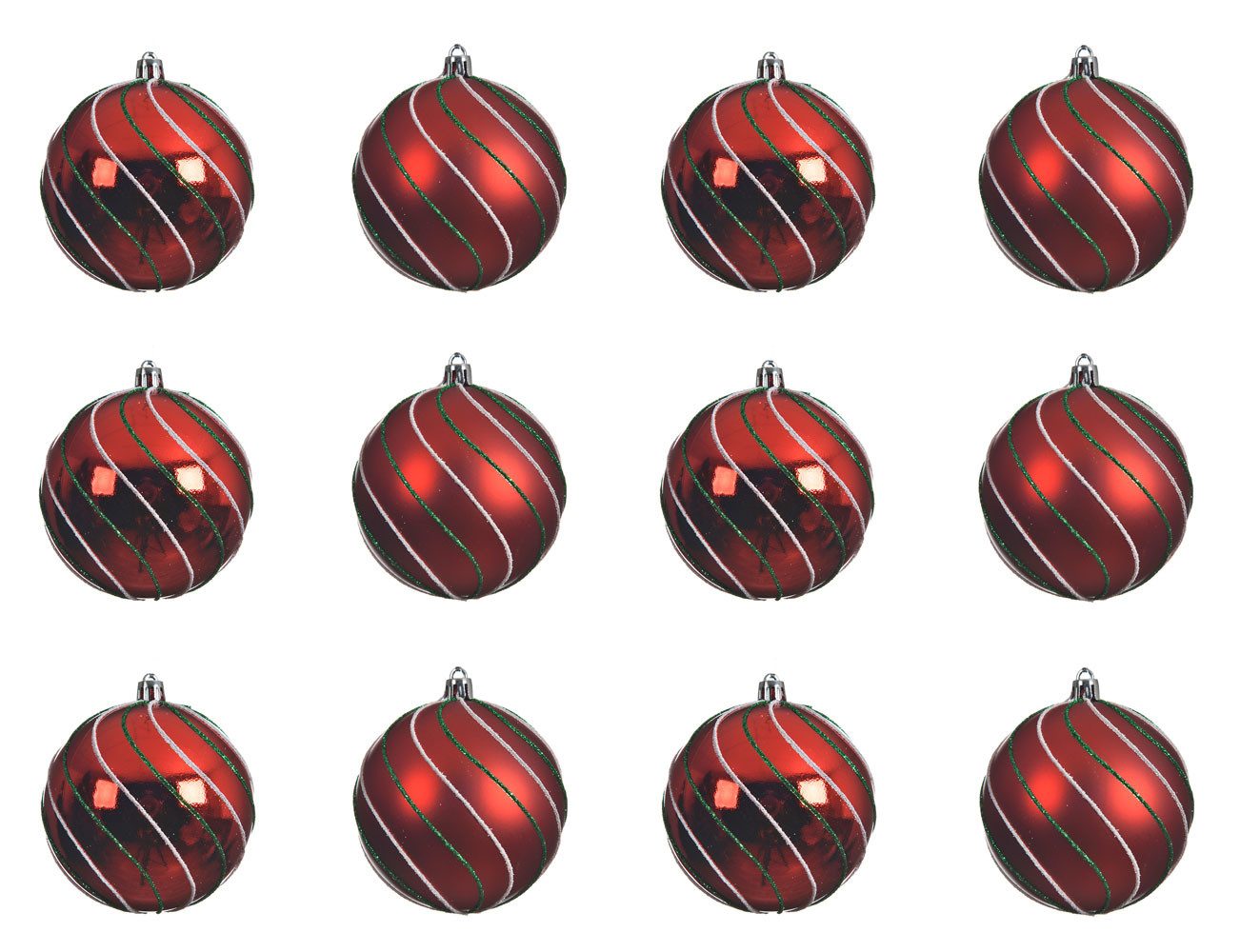 Kaemingk Weihnachtsbaumkugel, Weihnachtskugeln Kunststoff mit Streifen Muster 8cm rot, 12er Set