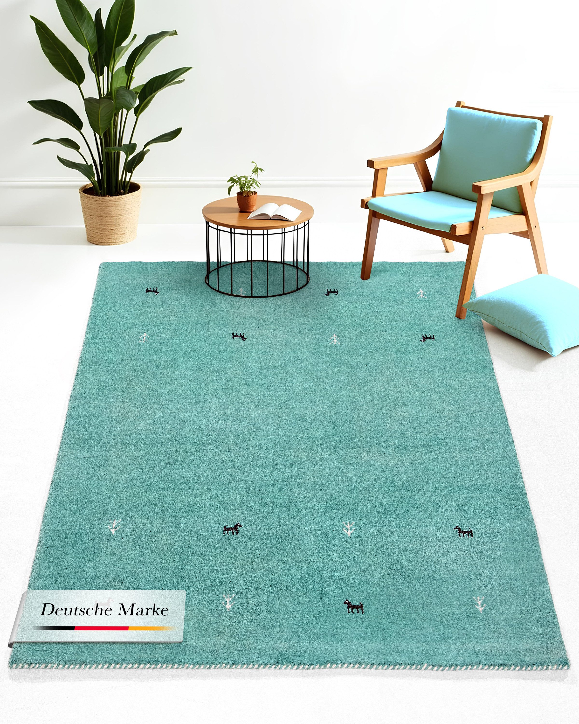 carpetfine Wollteppich Gabbeh Uni, auch als Läufer und Rund erhältlich, rechteckig, Höhe: 15 mm, reine Wolle, handgewebt, Gabbeh Loom Tiermotiv, große Farbauswahl