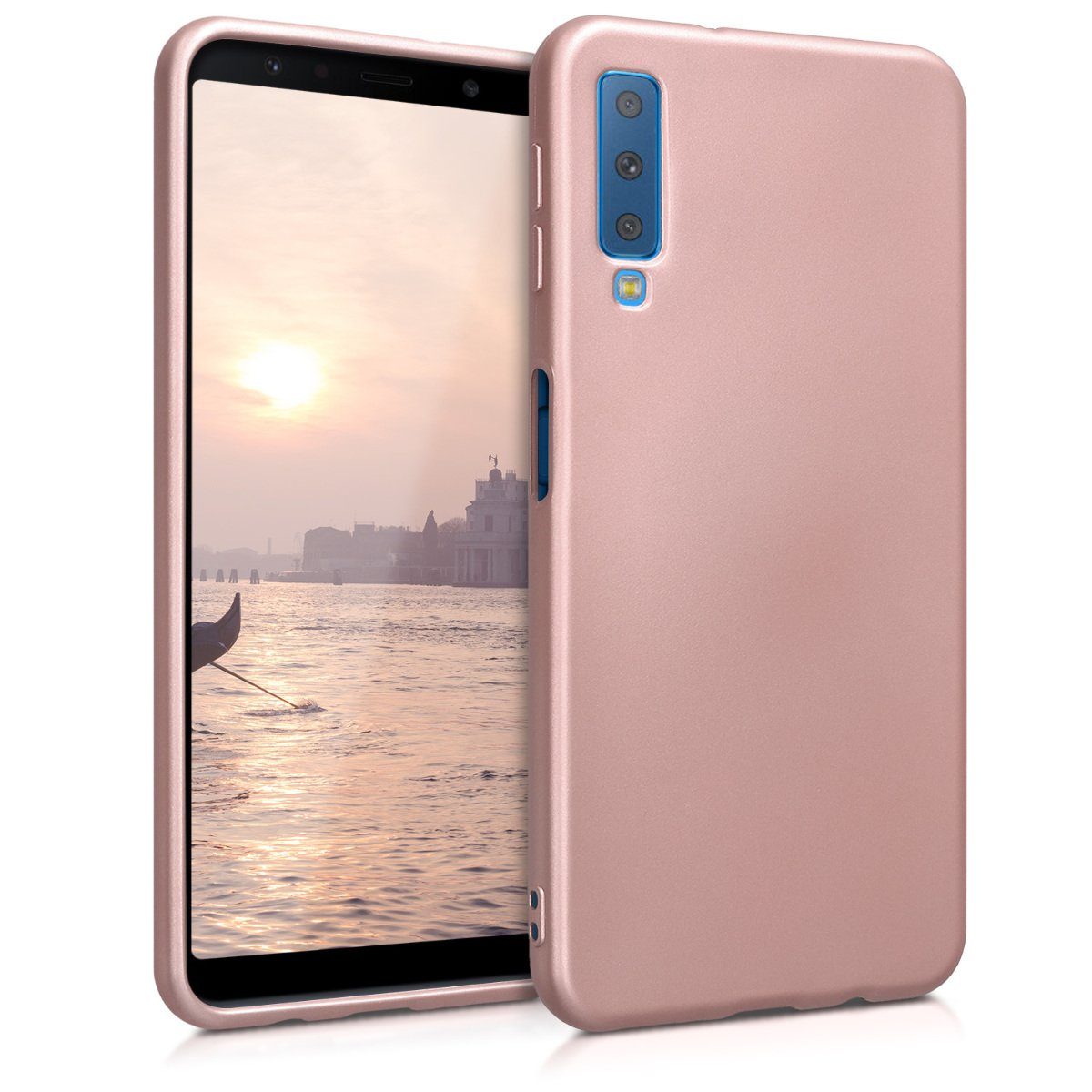 kwmobile Handyhülle Case für Samsung Galaxy A7 (2018), Hülle Silikon metallisch schimmernd - Handyhülle Cover