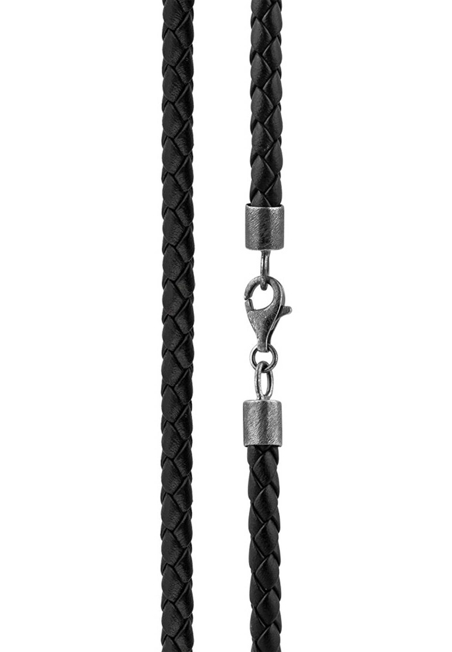 Kuzzoi Lederband Herren Lederkette Geflochten Schwarz 925 Silber