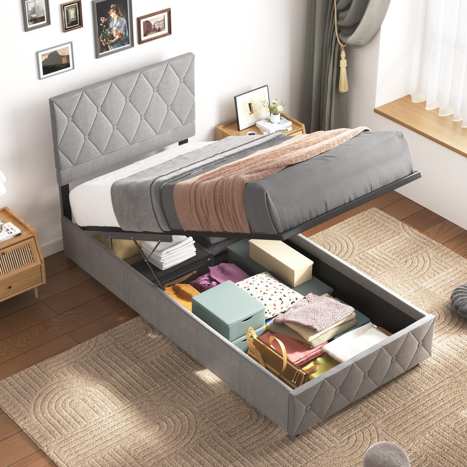 MODFU Polsterbett Funktionsbett Stauraumbett (Strapazierfähig und günstig online kaufen