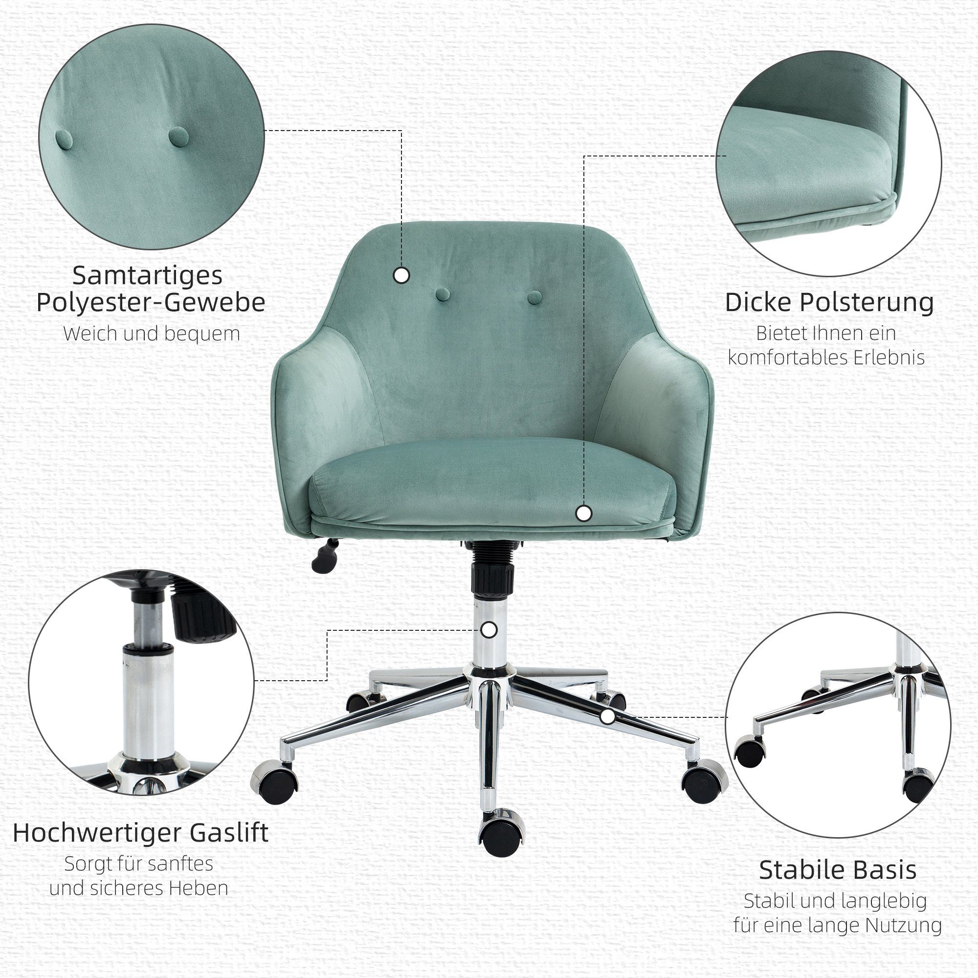 Bürostuhl | ergonomisch Schreibtischstuhl Vinsetto high-end geformt, gaslift grün grün