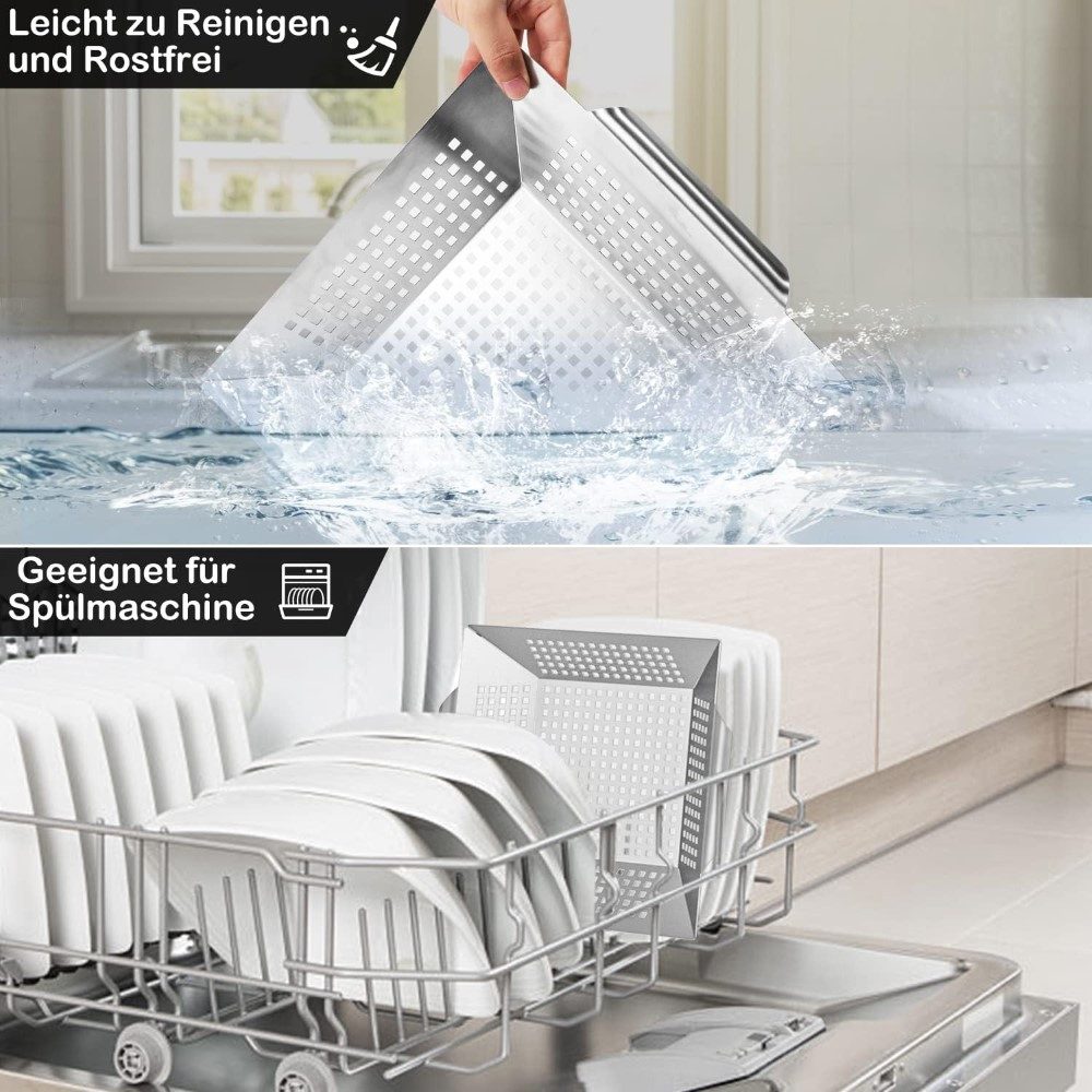 LA CUTE Grillschale Edelstahl Grillkorb Gemüsekorb Set mit Griff & Zubehör BBQ, (BBQ Grillkorb-Set, BBQ Grillkorb mit Zange und Backpinsel), Praktisches Lochdesign gleichmäßige Hitzeverteilung und sicheren Halt