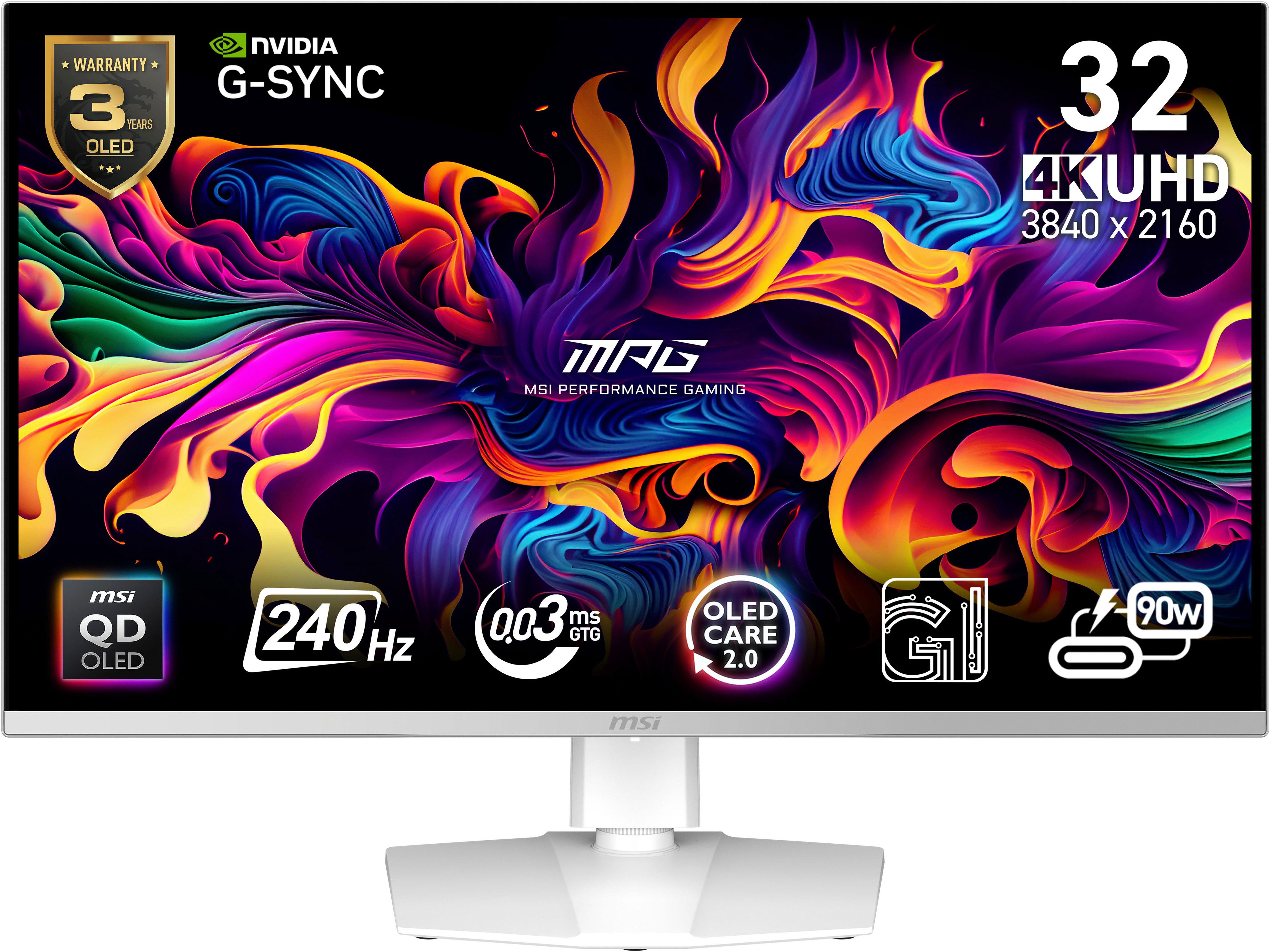 MSI MPG 321URXW-QD-OLED OLED-Monitor (80 cm/32 ", 3840 x 2160 px, 4K Ultra HD, 0,03 ms Reaktionszeit, 240 Hz, QD-OLED)