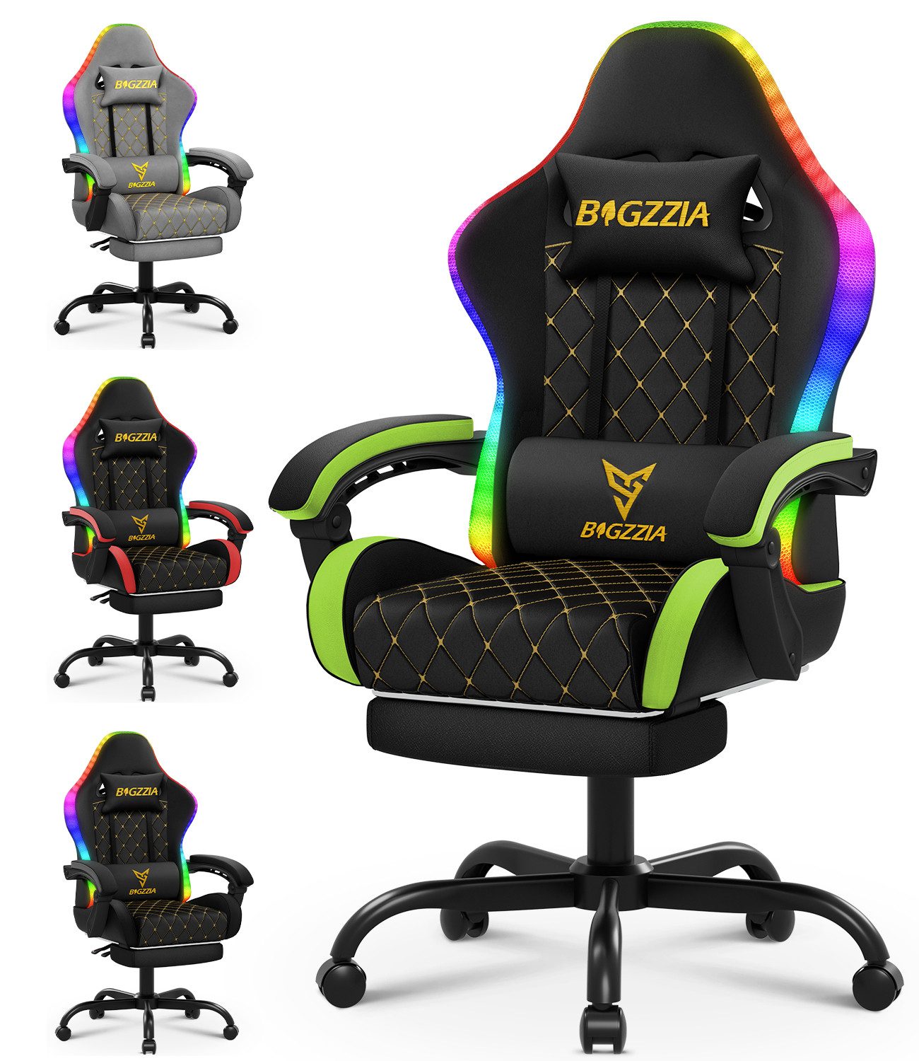 ZAISZE Gaming-Stuhl Bürostuhl Gaming Chair mit LED Lichtleiste, Gamer Stuhl, Ergonomischer Bürostuhl,Kopfstütze und Lendenstütze