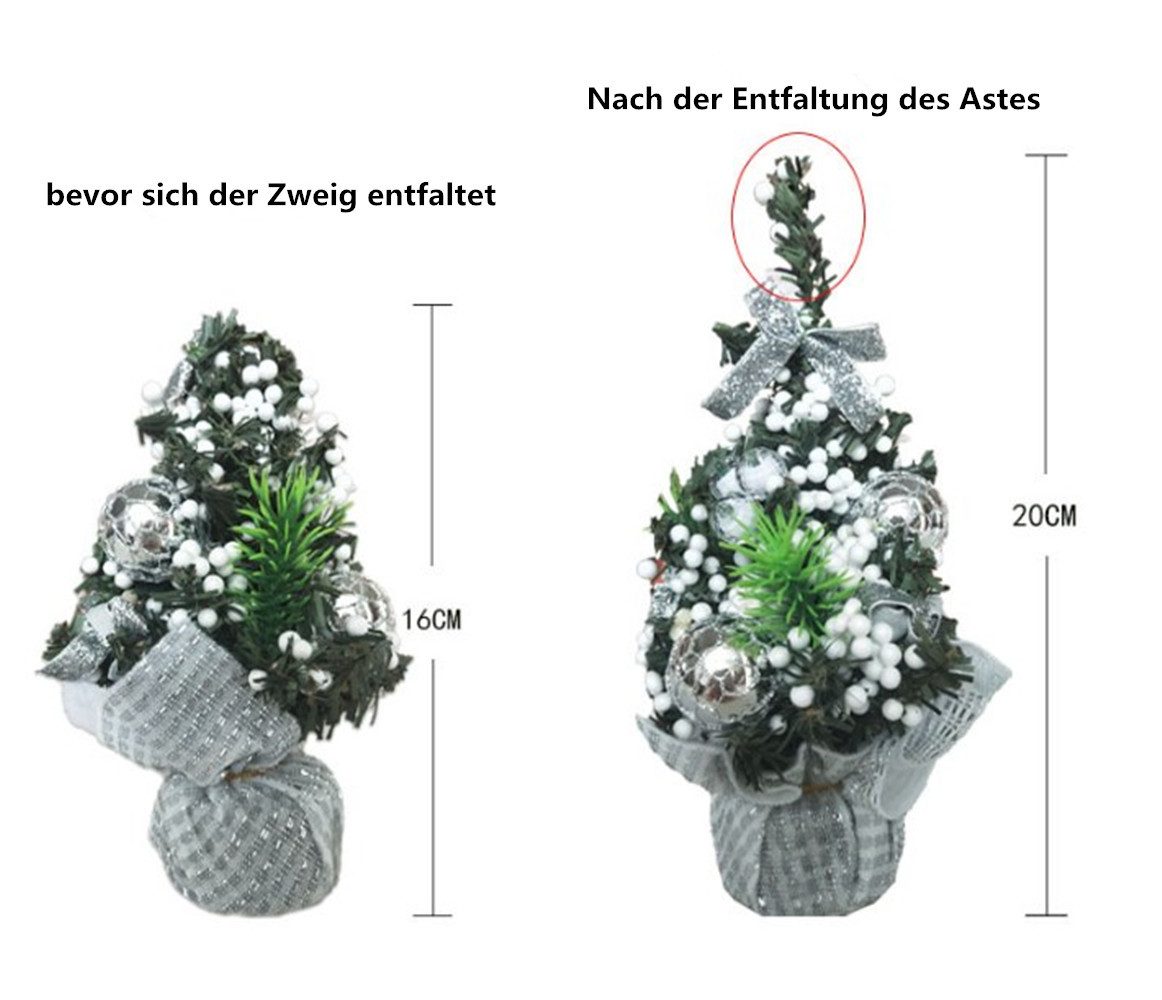 XDeer Künstlicher Weihnachtsbaum 2 Stück Mini Weihnachtsbaum 20cm,Weihnachtsbaum künstlich klein, Mini Weihnachts Baum mit Dekorationen
