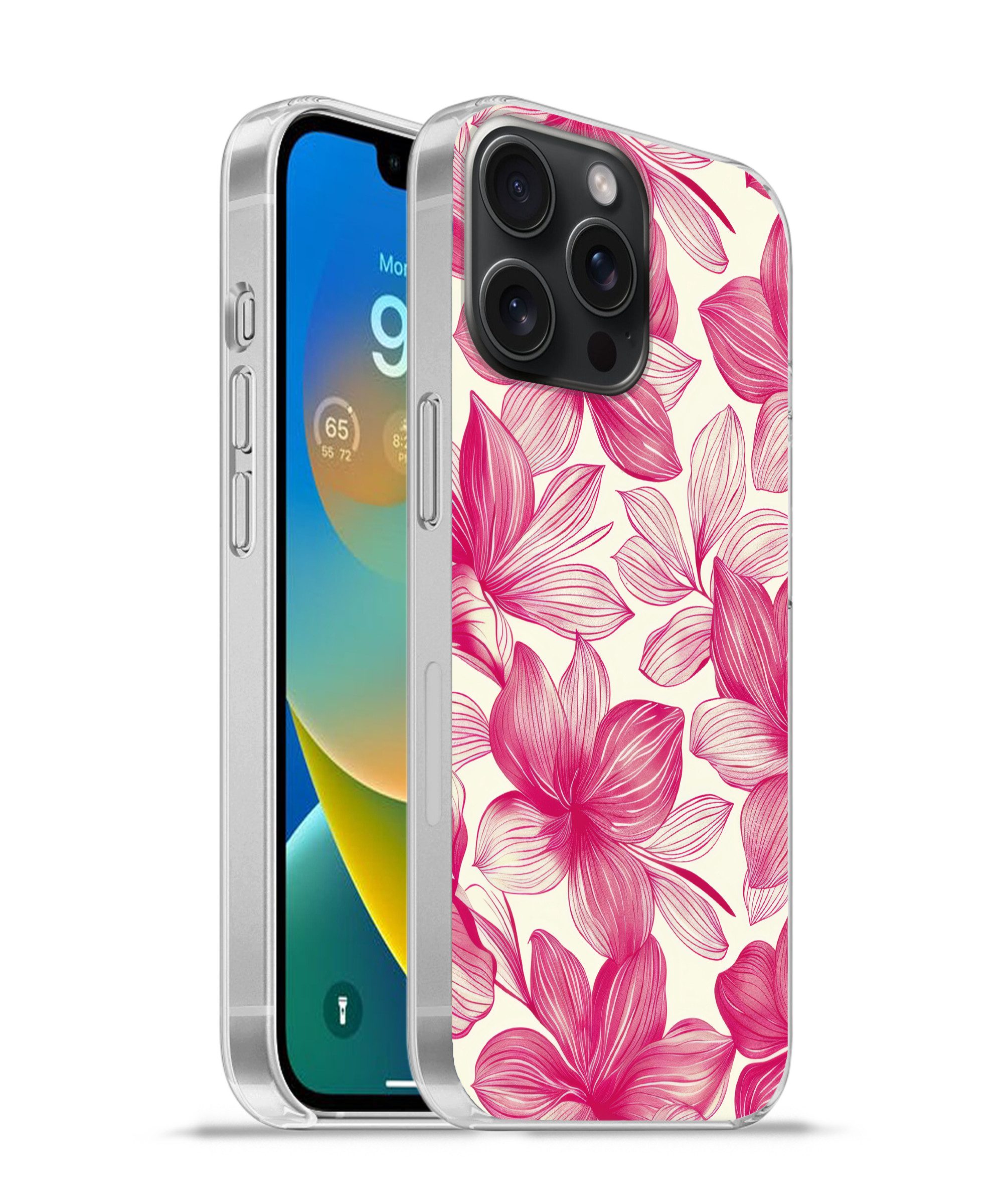 MuchoWow Handyhülle für Apple iPhone 15 Pro Max Blumen - Muster - Rosa - Weiß, Smartphone-Bumper, Print, Handy Schutzhülle Dünn