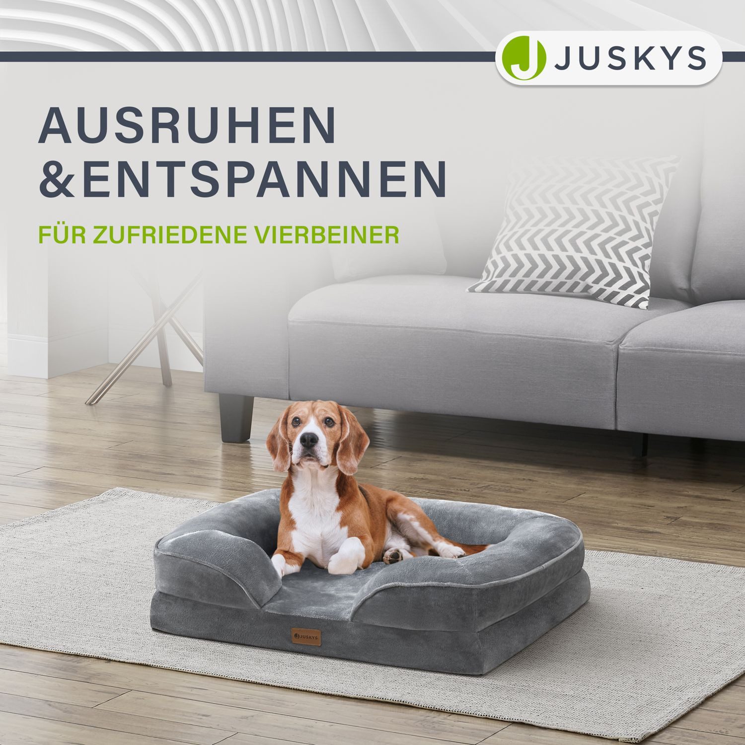 Juskys Tierbett Sheena, Stoff, Flanell (100 % Polyester), orthopädisch, waschbar und rutschfest, gepolsterter Rand