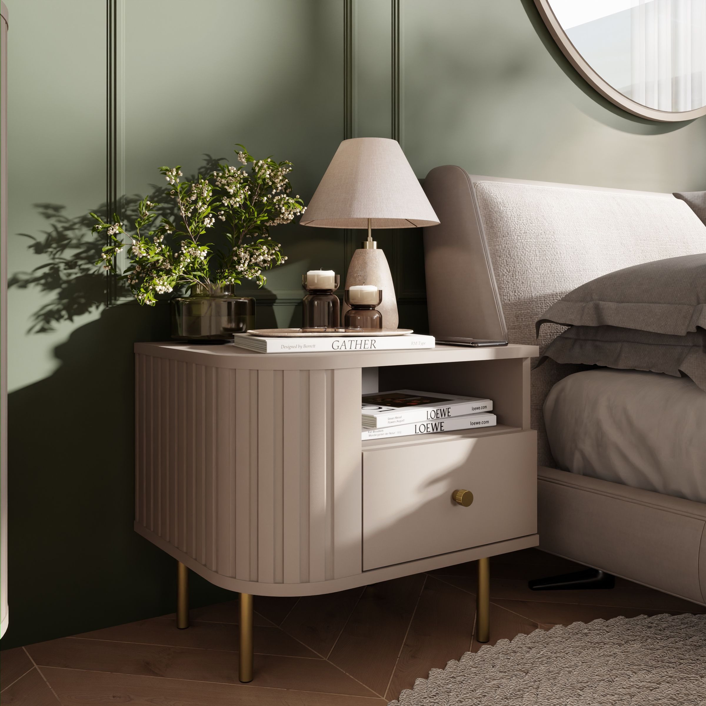 Küchen-Preisbombe Nachtschrank Ovalio Typ 801 Nachttisch 48 cm Schlafzimmer Konsole Anrichte Modern