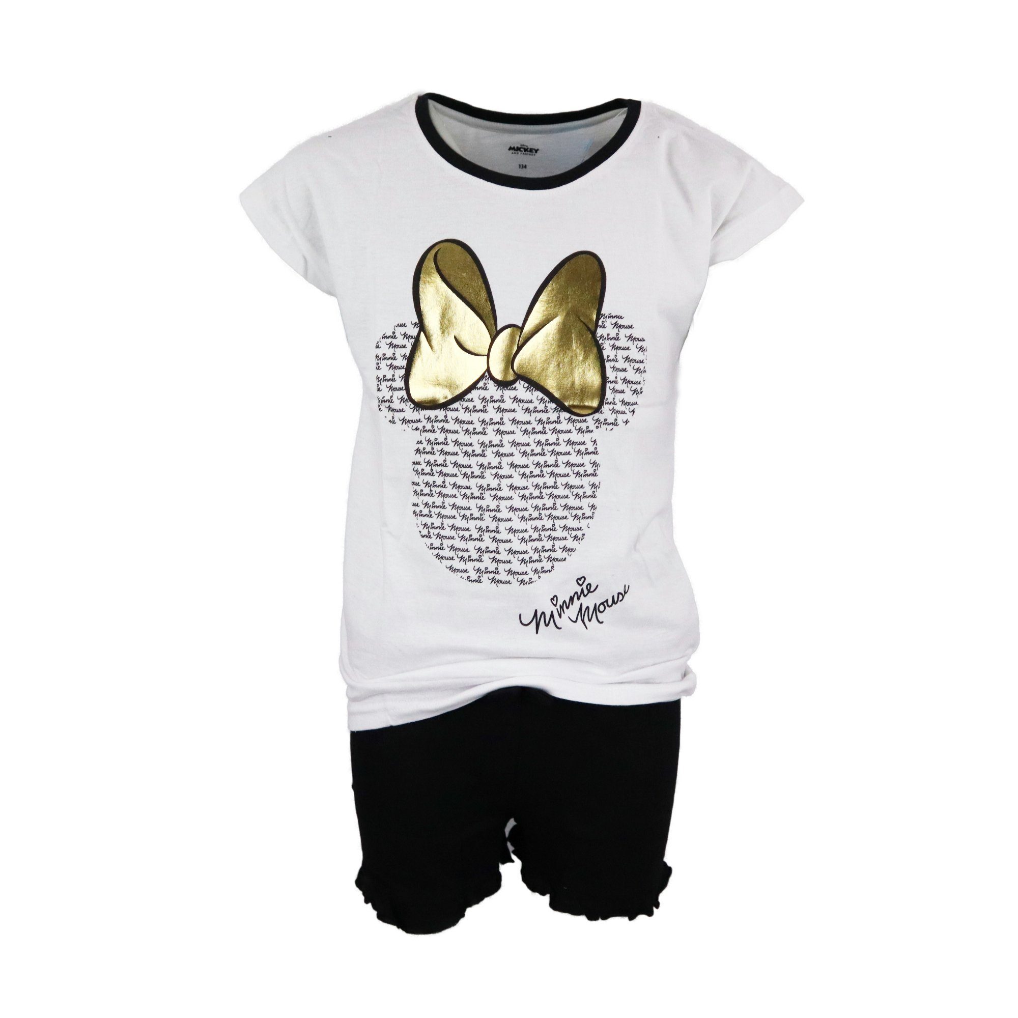 Pyjama Baumwolle Disney Jugend Schlafanzug Gr. Mouse bis Minnie Kinder 134 Weiß Mädchen kurzarm 100% 164,