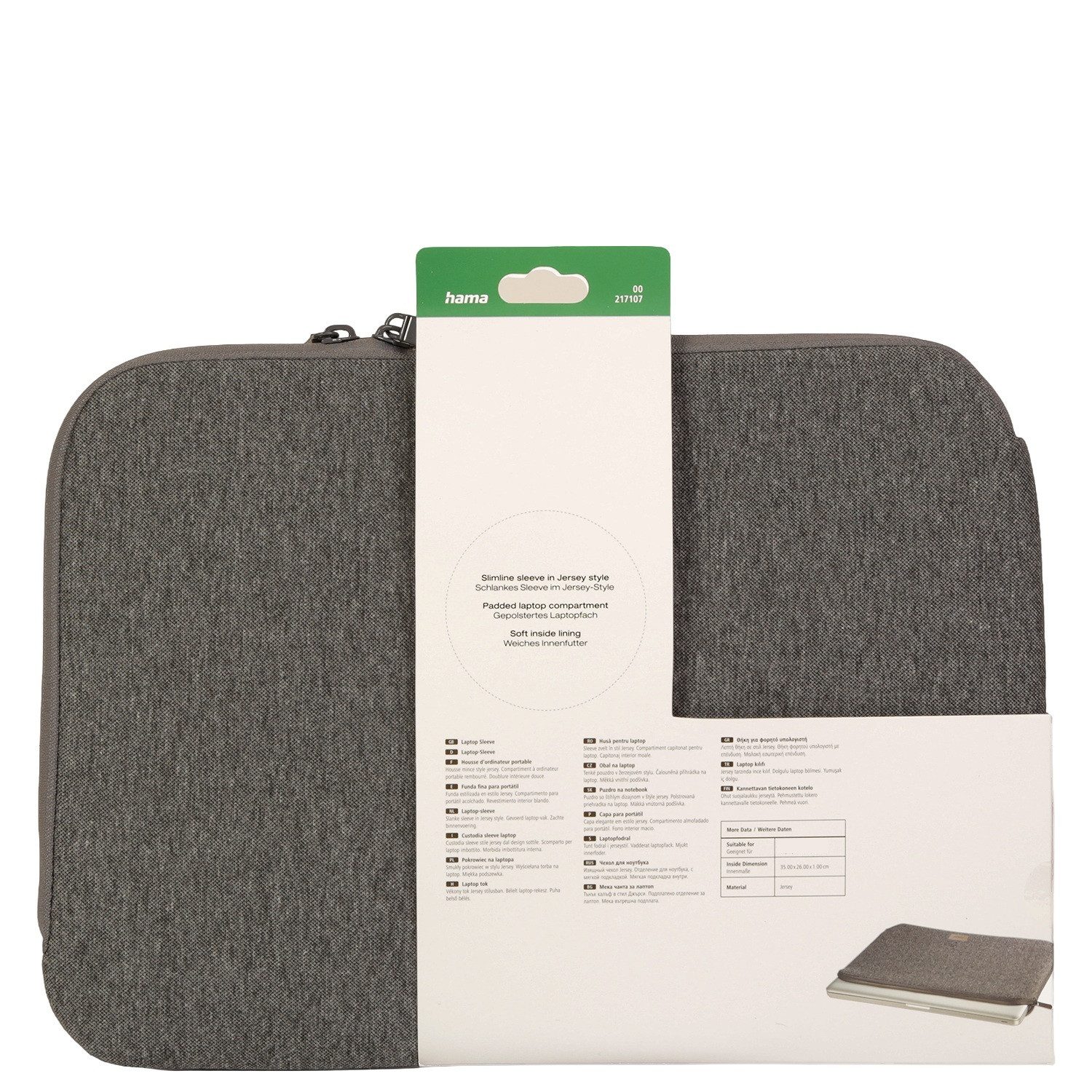 Hama Laptoptasche Notebook-Tasche Schutz-Hülle Jersey 14,1" Grau, Business Schutz-Hülle Laptop-Tasche Case für 14" 14,1" 14,4" 15" Zoll – Bild 5 von 5