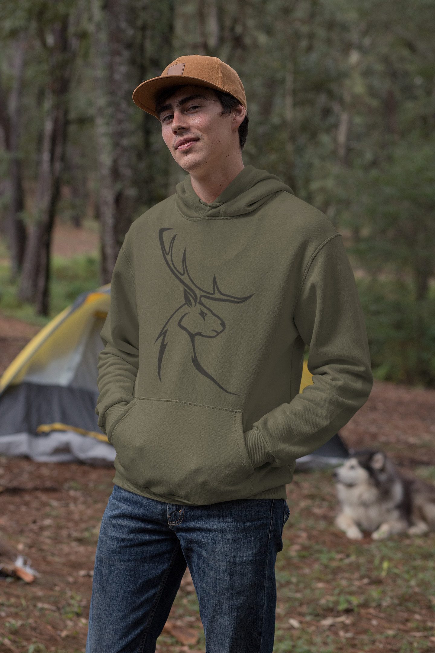 Baddery Kapuzenpullover Jäger Hoodie: "Hirschbock" - Geschenk für Jäger, hochwertiger Siebdruck