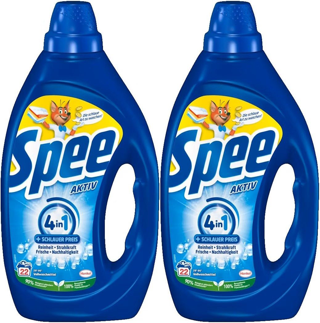 Spee 2x Spee Aktiv Gel Universal 4 + 1 Waschmittel 44 WL (2 x 22 WL) Vollwaschmittel (2-St. Flüssigwaschmittel mit 4 + 1 Formel)