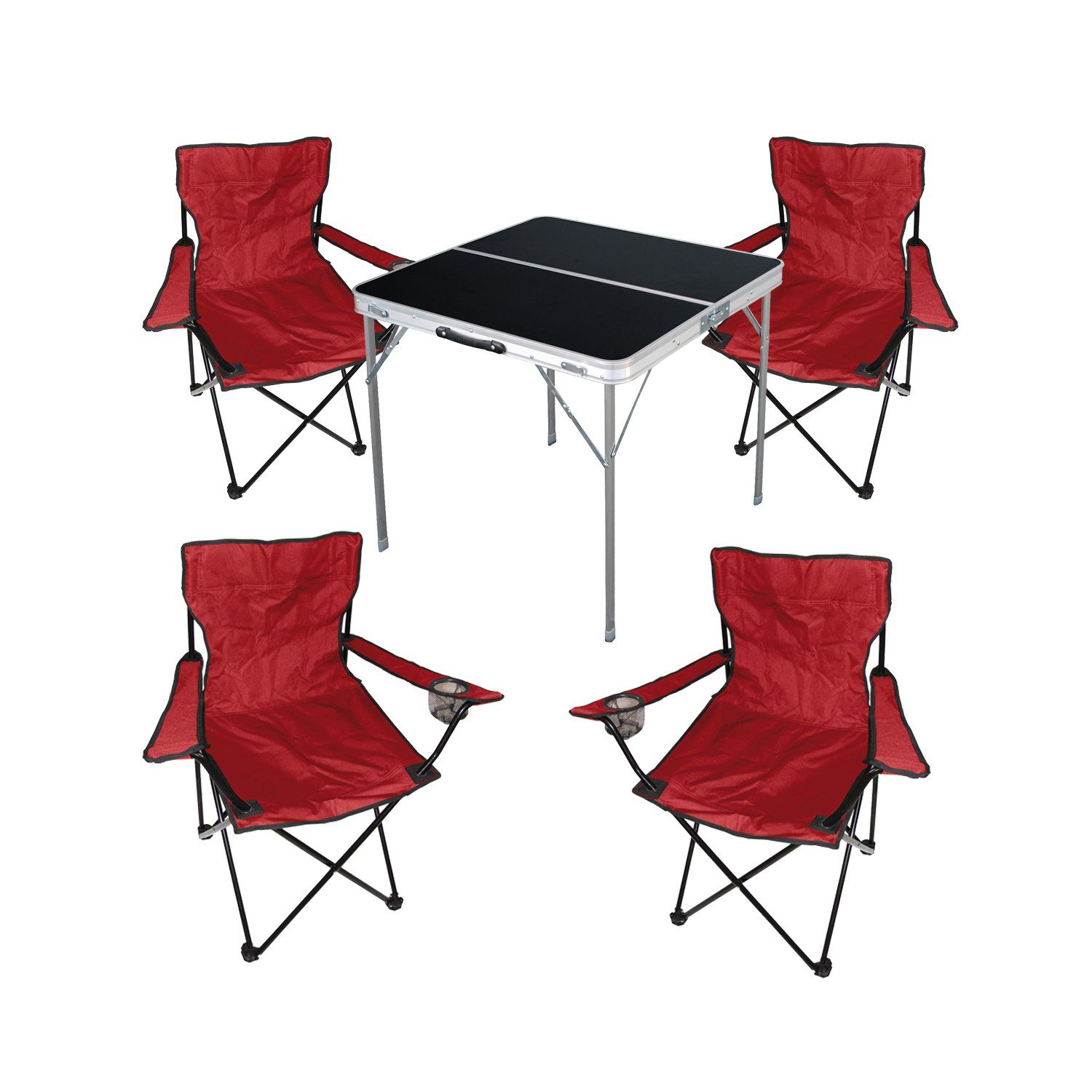 Mojawo Essgruppe 4-teiliges Campingmöbel Set rot Tisch + 3 Campingstühle mit Tasche