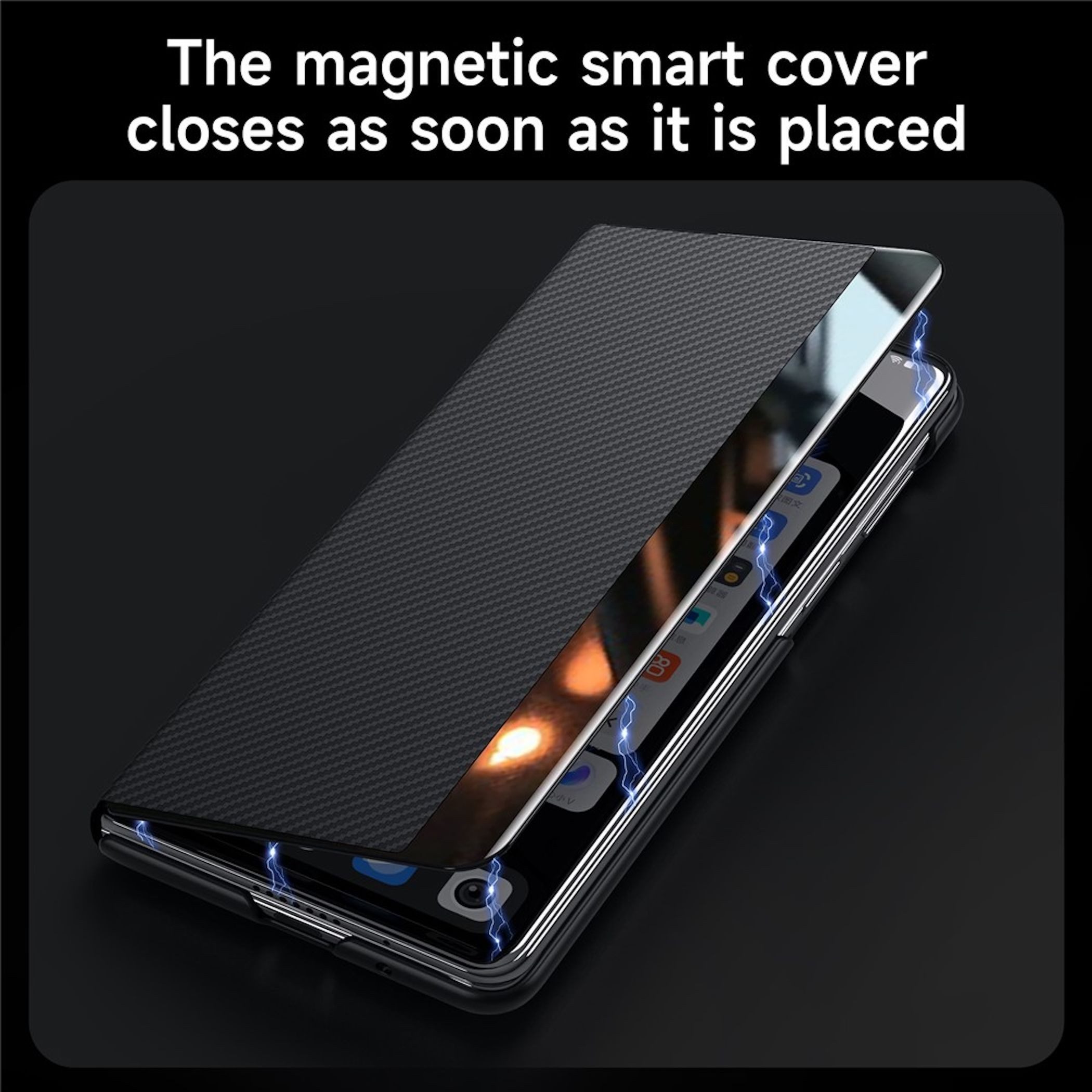 Wigento Handyhülle SULADA Smart View für Samsung Galaxy Z Fold8 Ultra Magnetisch Carbon 8,00 Zoll, View Window, Auto Wake Sleep, magnetische Kompatibilität – Bild 5 von 5