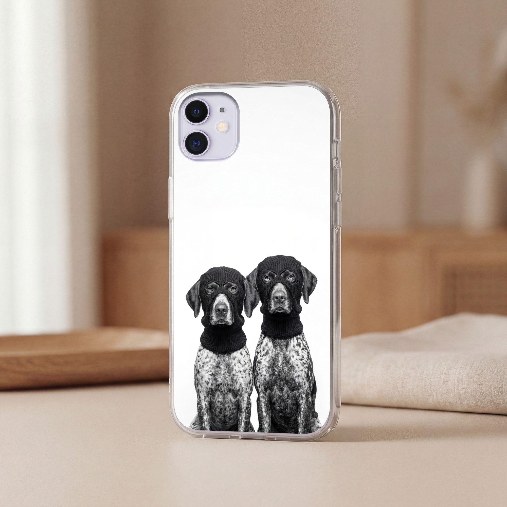 MuchoWow Handyhülle für Apple iPhone 11 Hunde - Balaclava - Schwarz - Weiß, Smartphone-Bumper, Print, Handy Schutzhülle Dünn