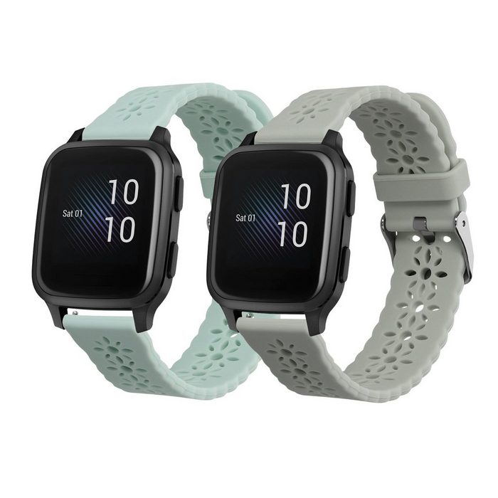 kwmobile Uhrenarmband 2x Armband für Garmin Venu Sq Music / Sq Fitnesstracker Sportarmband Silikon Band Lace Design 14 - 22 cm