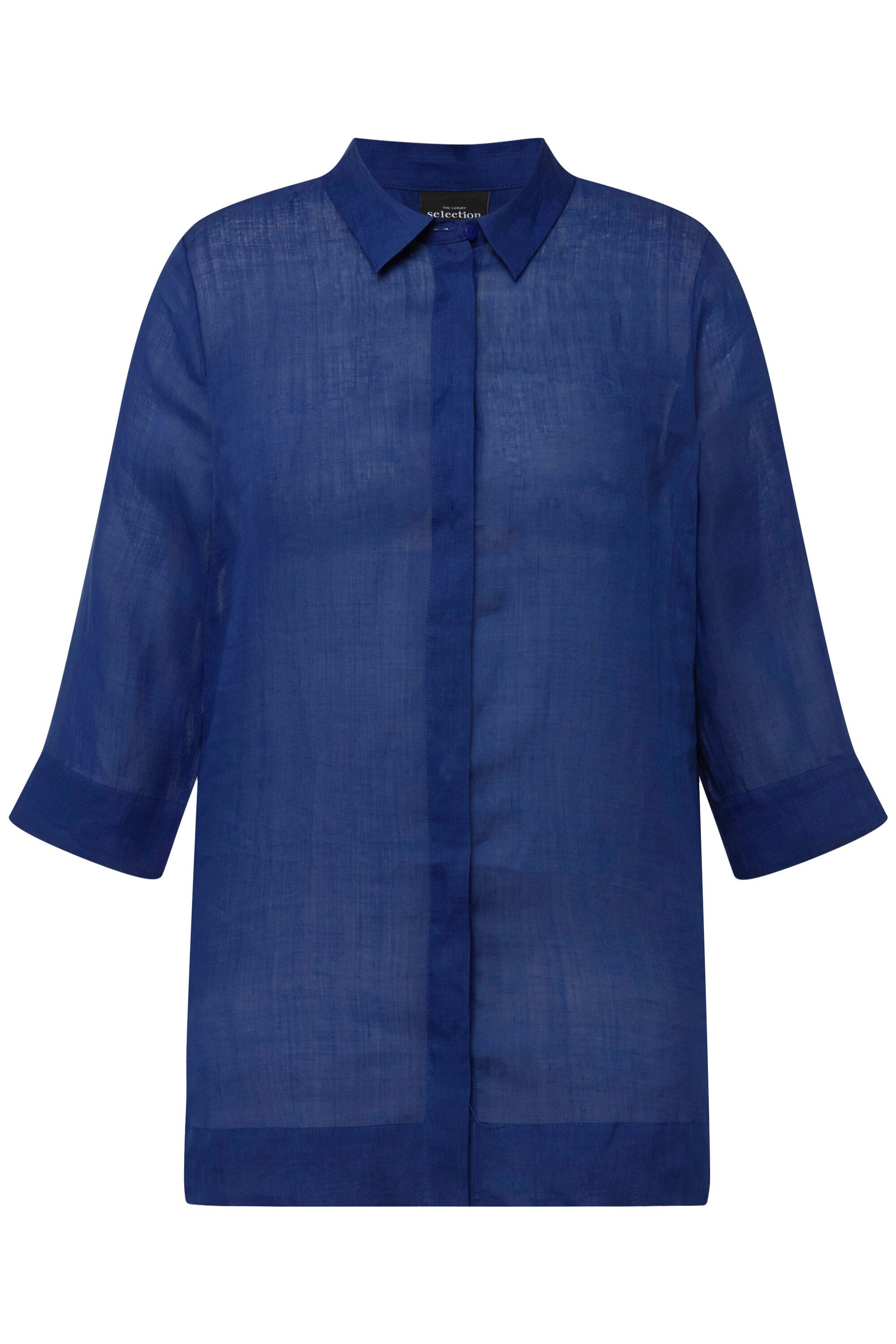 Ulla Popken Hemdbluse Ramie-Bluse Hemdkragen 3/4-Arm günstig online kaufen