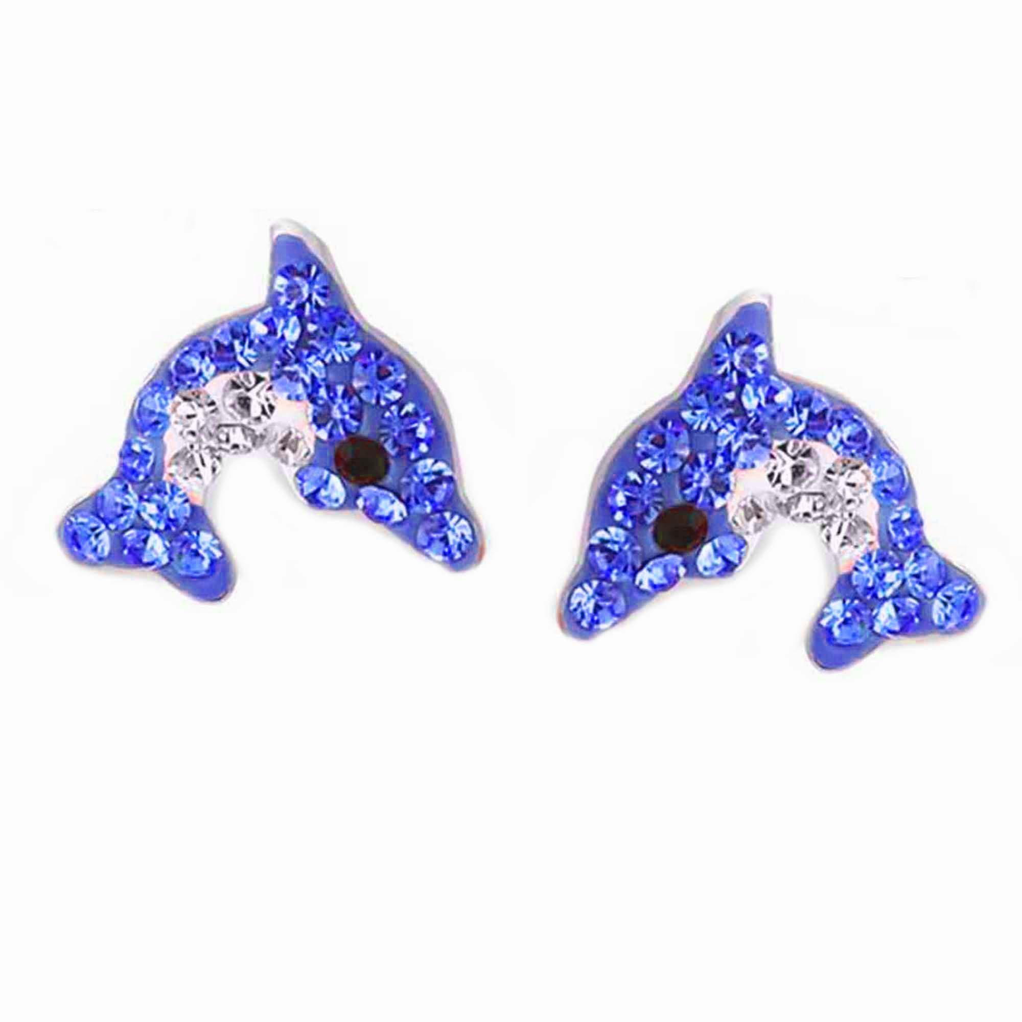 schmuck23 Paar Ohrstecker Ohrringe Delfin 925 Silber Kristalle Kinder Mädchen (1 Paar Ohrringe, Geschenkset), Kinderschmuck Geschenk