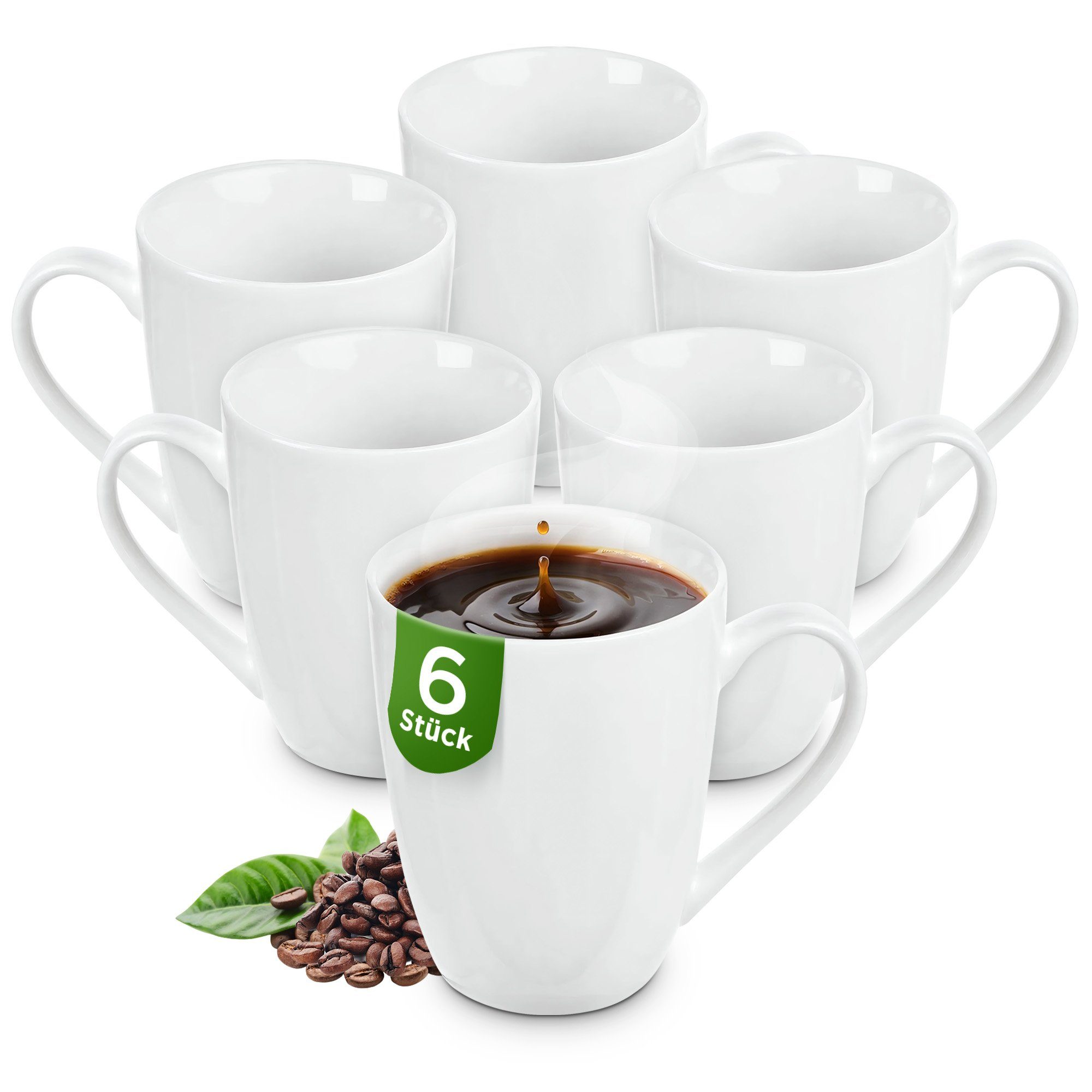 KONZEPT Becher Kaffeebecher aus Porzellan 300 ml 6-tlg. Set Teetassen in Weiß, Tassen Zum Bemalen. Henkelbecher in gefällig bauchiger Form