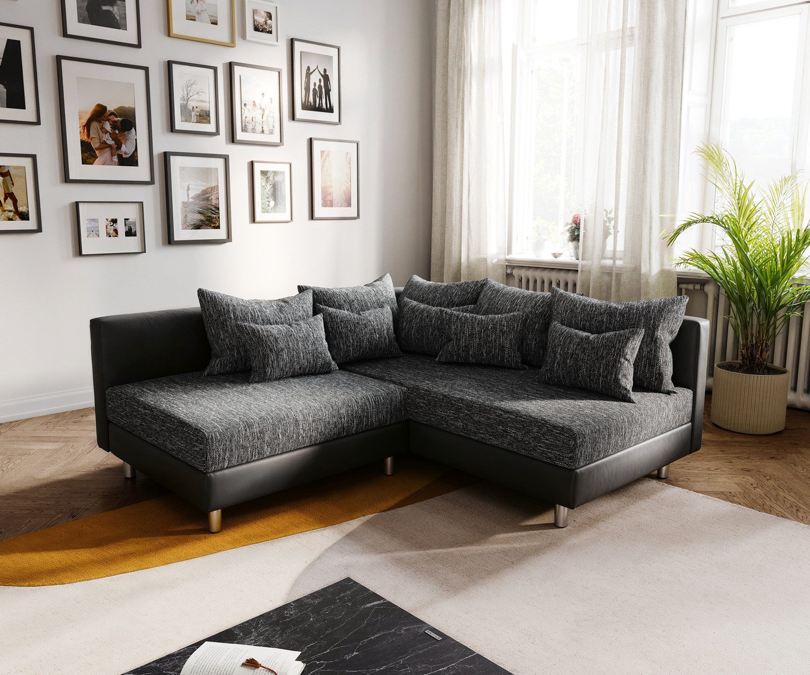 DELIFE Ecksofa Clovis, Schwarz Ottomane Rechts günstig online kaufen