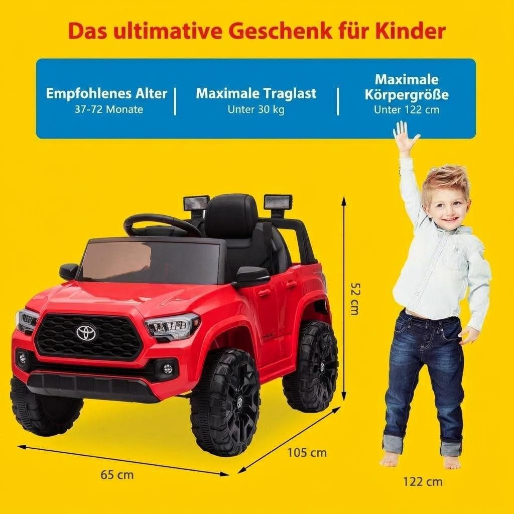 GarveeMore Elektro-Kinderauto 12V Elektro-Kinderauto für Kinder von 3-8 Jahren, 2 Fahrmodi,3,5 km/h, Belastbarkeit 30 kg, (1-tlg), 4 stoßdämpfende Räder, Sicherheitsgurt, LED-Scheinwerfer, Musik & Hupe