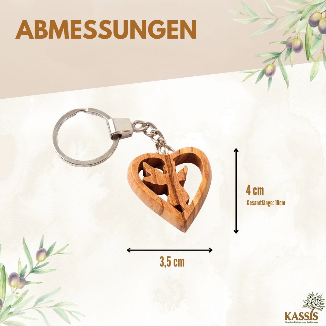 Kassis Geschenkartikel Schlüsselanhänger Schlüsselring mit Schutzengel im Herz aus Olivenholz, handgefertigt in Bethlehem, Geschenk zu mehreren Anlässen
