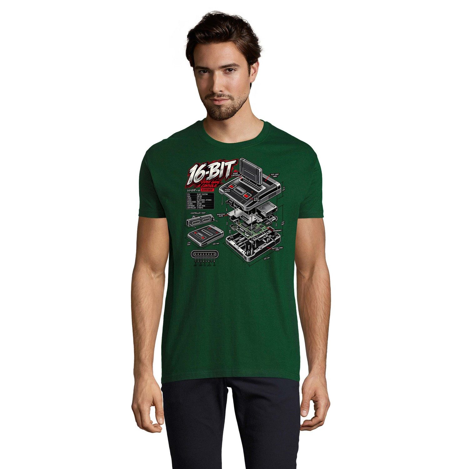 Blondie & Brownie T-Shirt Herren T Shirt mit 16Bit Exploded View Retro Gaming Motiv (Einzelartikel) Konsolenarchiv Technik Edition