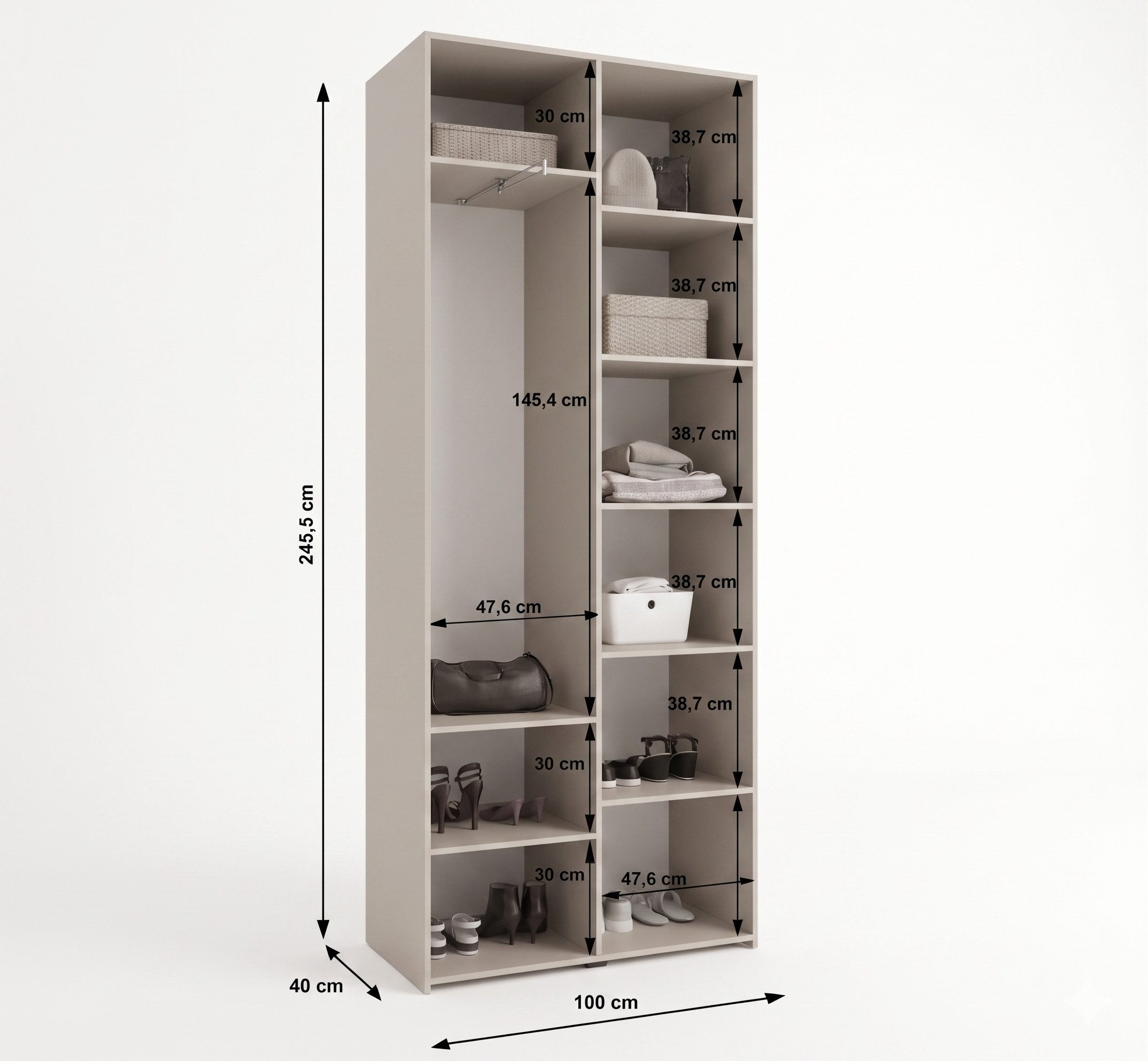 ABIKS MÖBEL Drehtürenschrank COMO 3 Schlafzimmerschrank mit Kleiderstange und Regalen