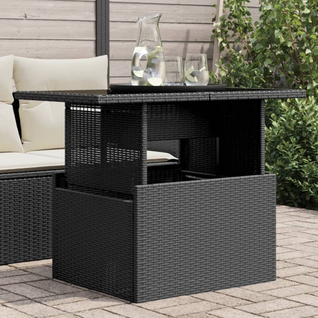 vidaXL Gartentisch NA Gartentisch mit Glasplatte Schwarz 100x55x73 cm Polyrattan Esstisch