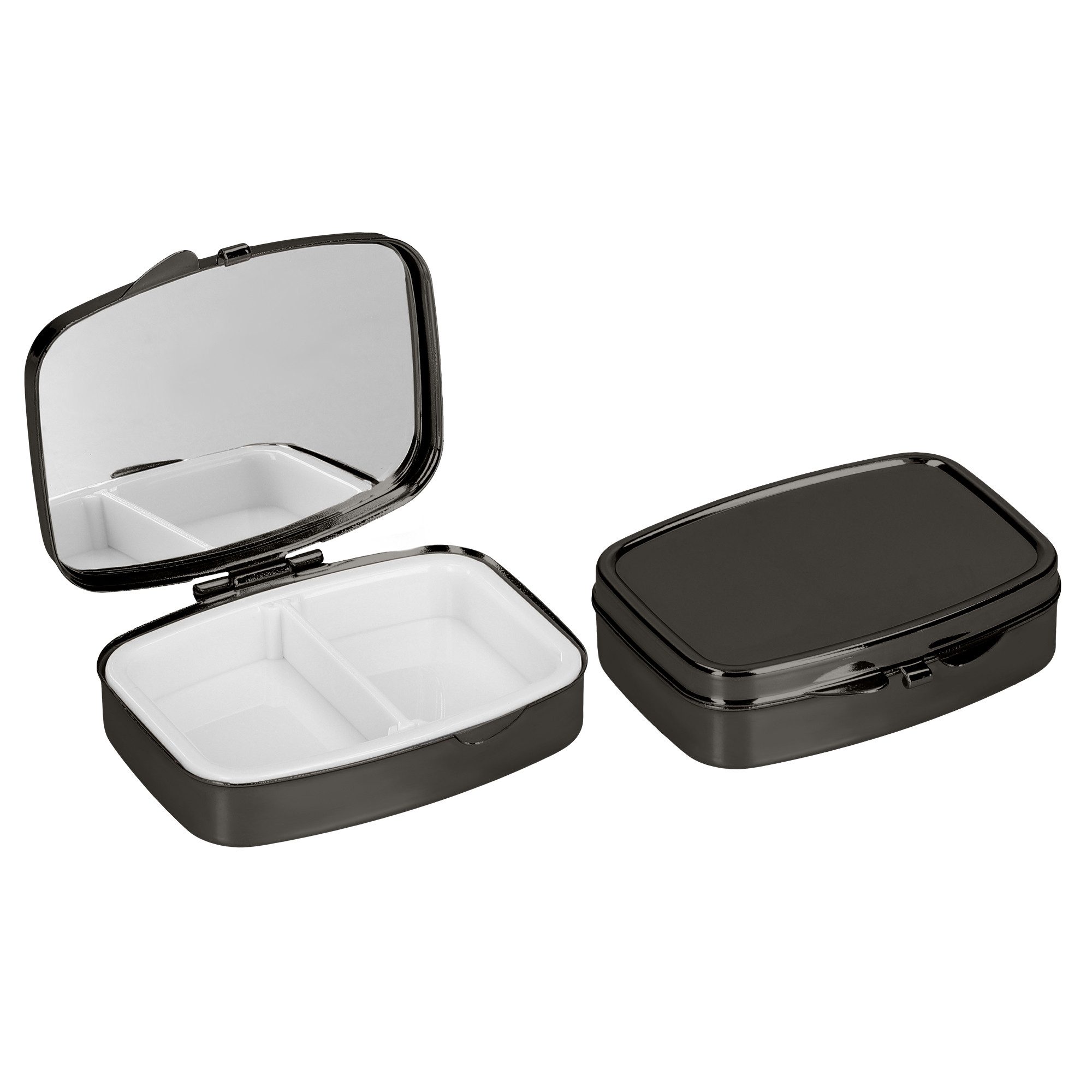 kwmobile Pillendose 2x Edelstahl Tablettenbox mit 2 Fächern - 5,5 x 4 x 1,5cm (2 St), Pillendose klein Tablettendose Tragbare Pillenbox Medikamentenbox Dose