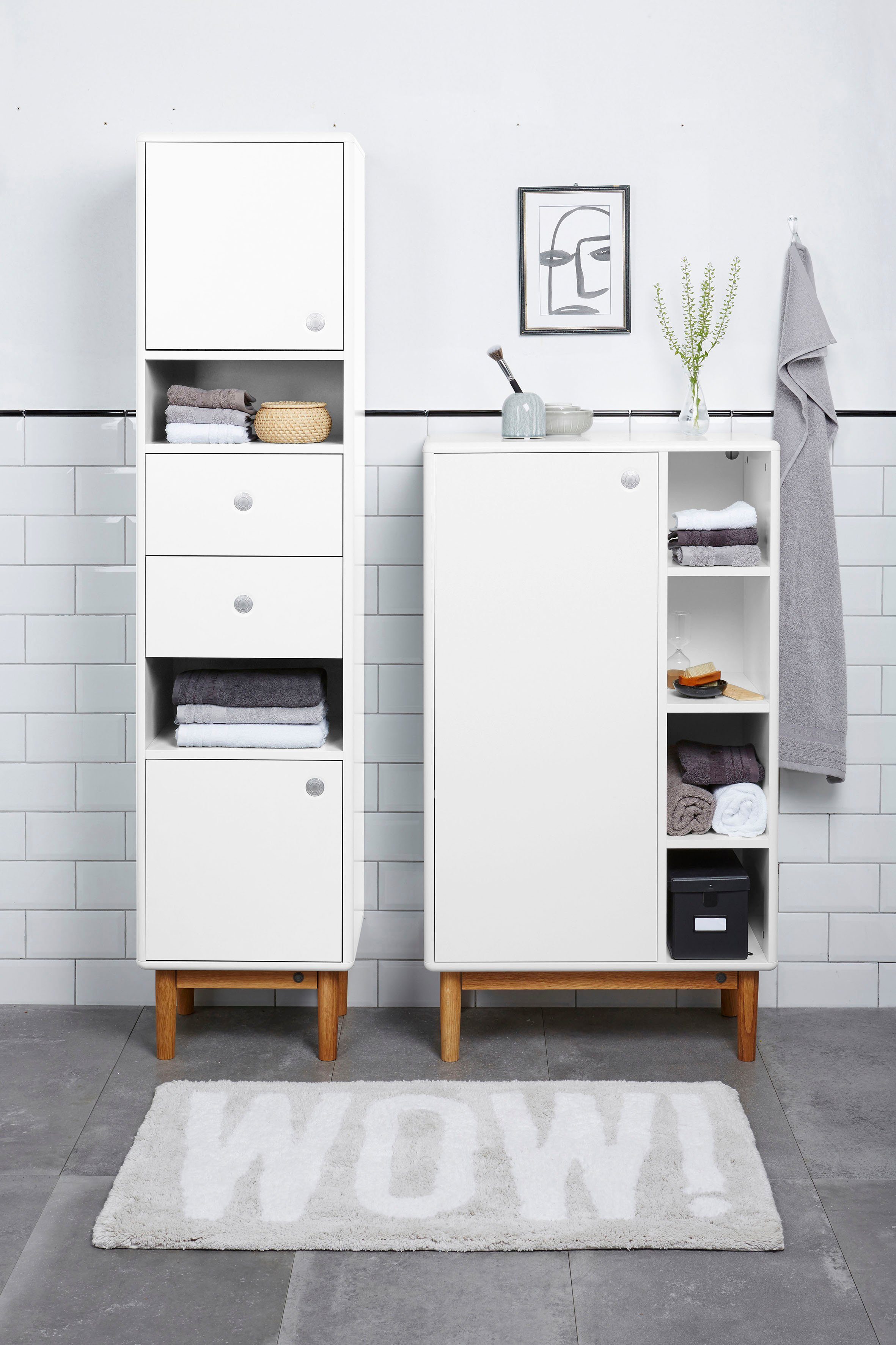 Eiche Midischrank Tür, COLOR in mit BATH geölt, Breite TAILOR 65 1 mit Füßen cm brilliant TOM HOME white