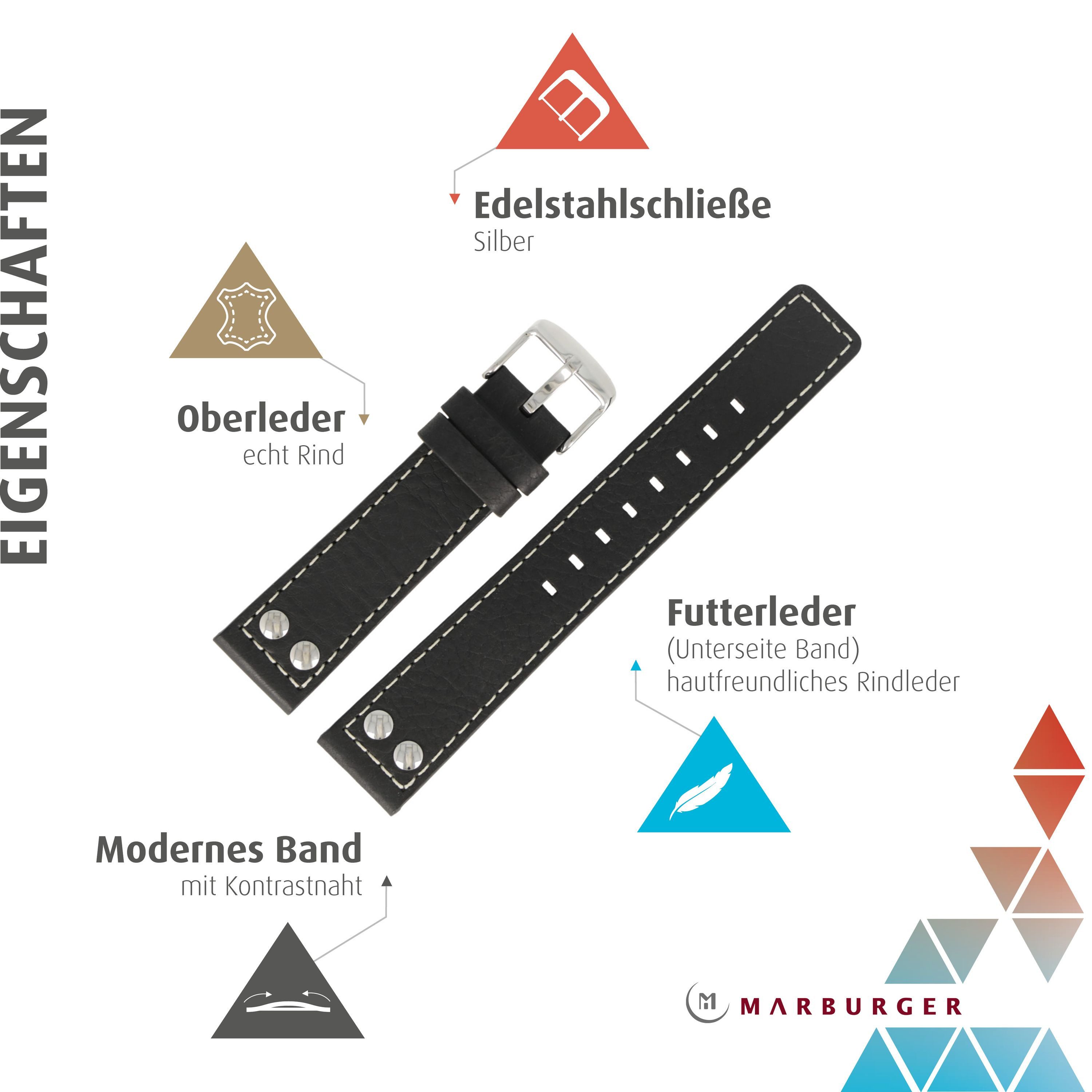 MARBURGER Uhrenarmband 22mm Leder