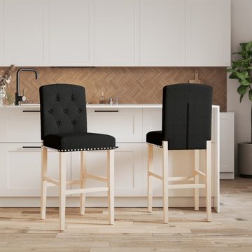 vidaXL Stuhl Barstühle 2 Stk Massivholz Gummibaum und Stoff