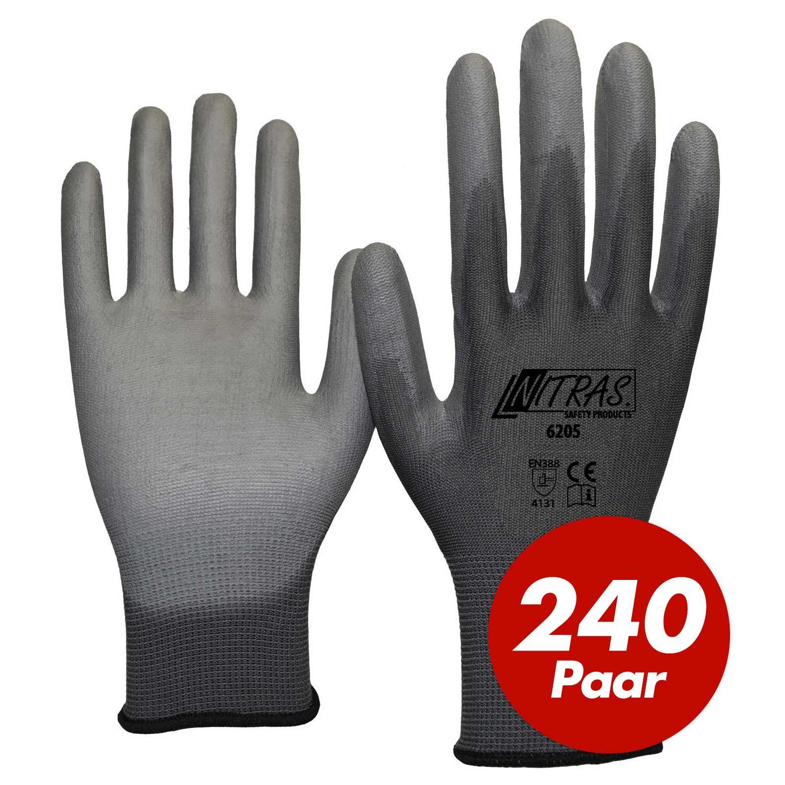 Nitras Nitril-Handschuhe NITRAS 6205 Nylon Strickhandschuh grau, Gartenhandschuhe - 240 Paar (Spar-Set)