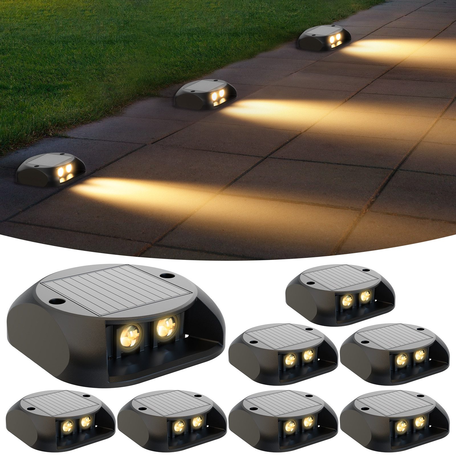 Quntis LED Solarleuchte solar lampen für außen, 4 Stück LED solarleuchten garten für Balkon, beleuchtung, LED fest verbaut, Warmweiß, Gartenwege, Terrasse, Hof, Pool, Rasen, Weihnachtsdeko & Party Outdoor