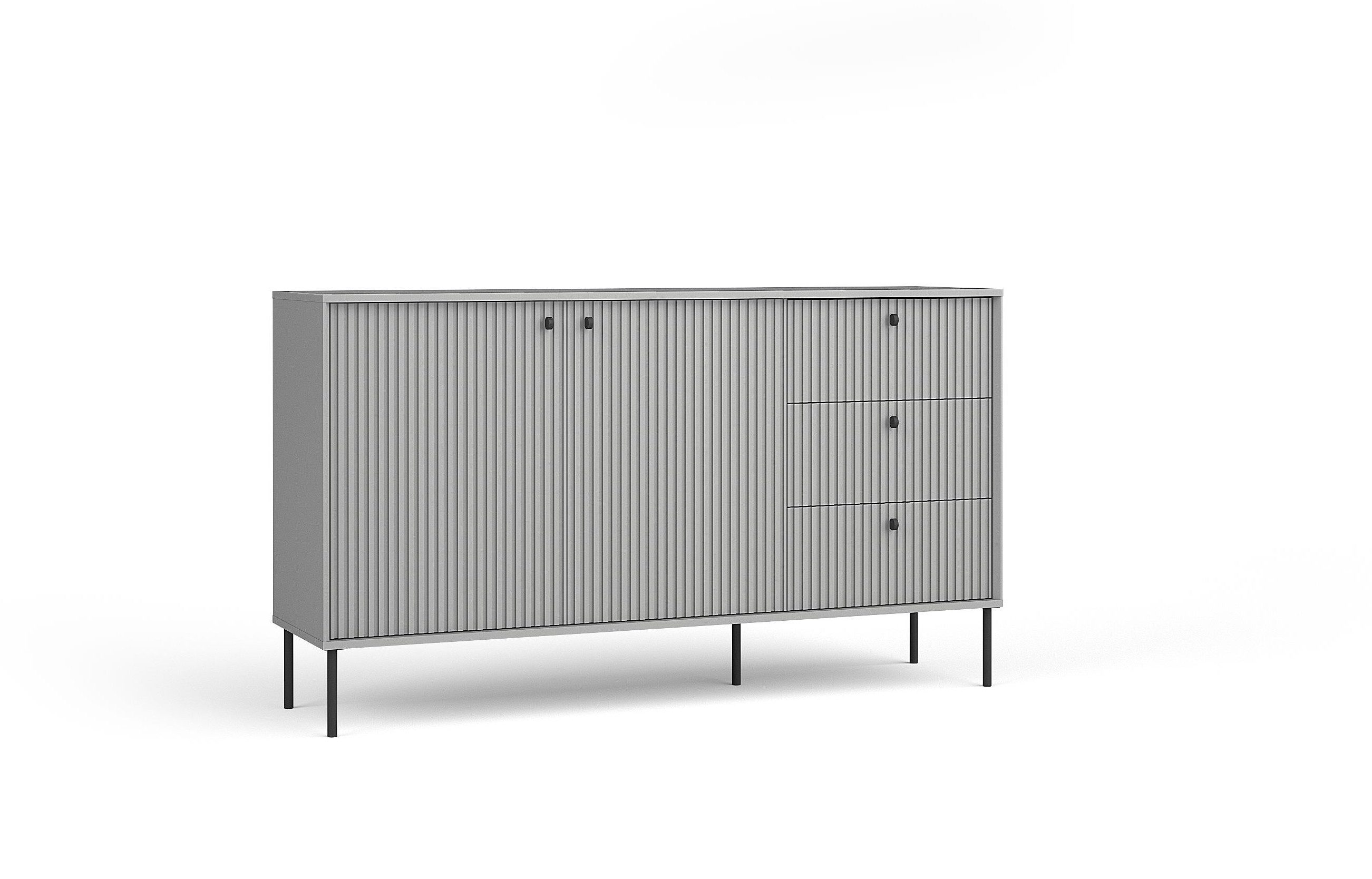 Masseno Kommode NIMB 156,2 cm Sideboard mit 3 Schubladen und 2 Türen Grau