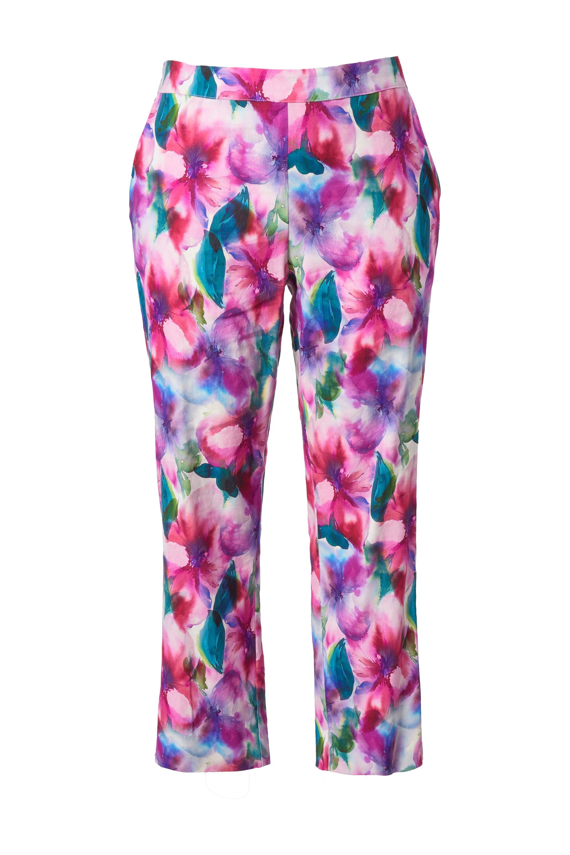 Ulla Popken 7/8-Hose Hose Ruby Blüten Leinenmix gerades Bein