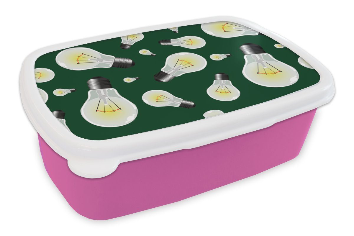 MuchoWow Lunchbox Lampen - Muster - Licht, Kunststoff, (2-tlg), Brotbox für Erwachsene, Brotdose Kinder, Snackbox, Mädchen, Kunststoff rosa